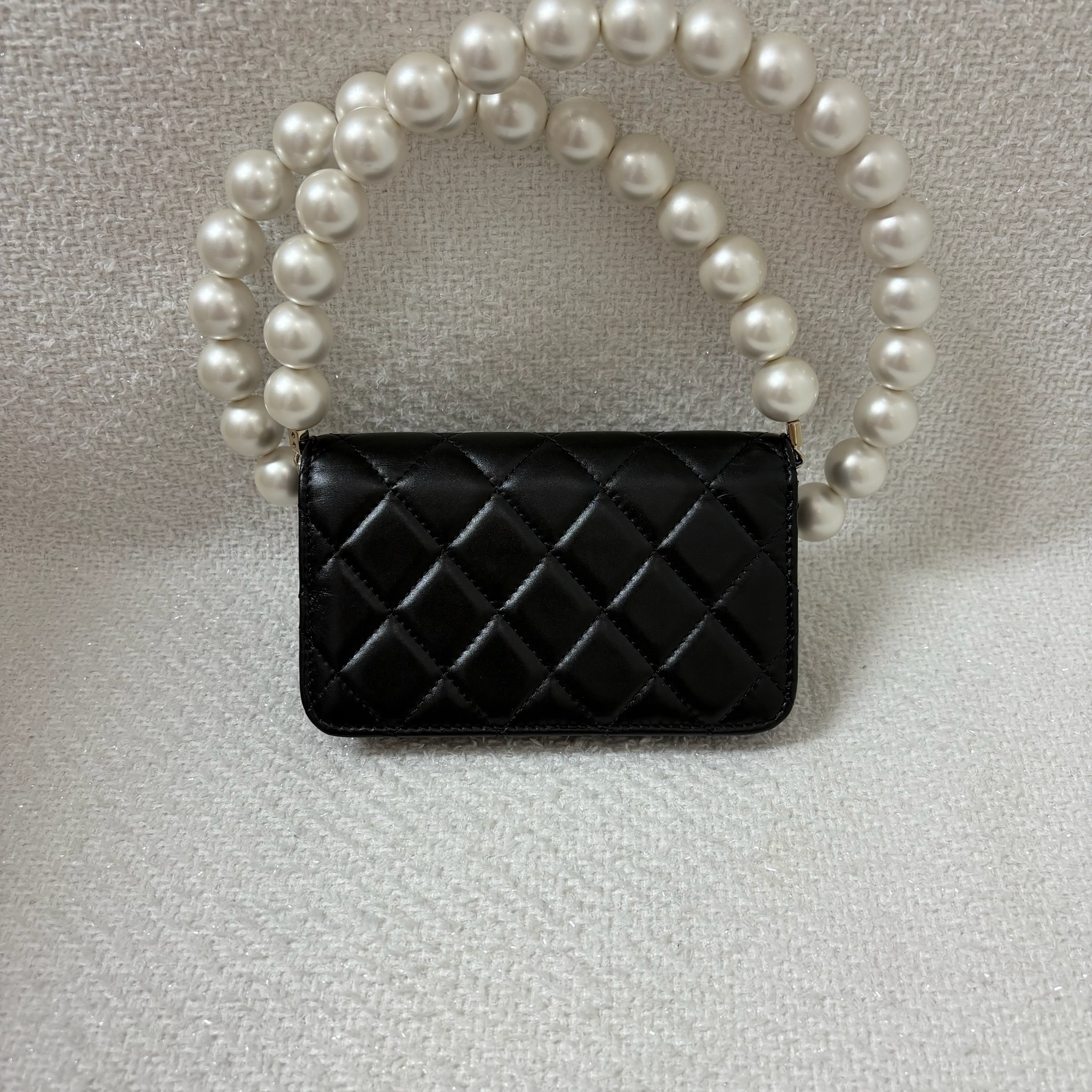 Chanel Pearl Mini Flap Bag - Black / Ghw