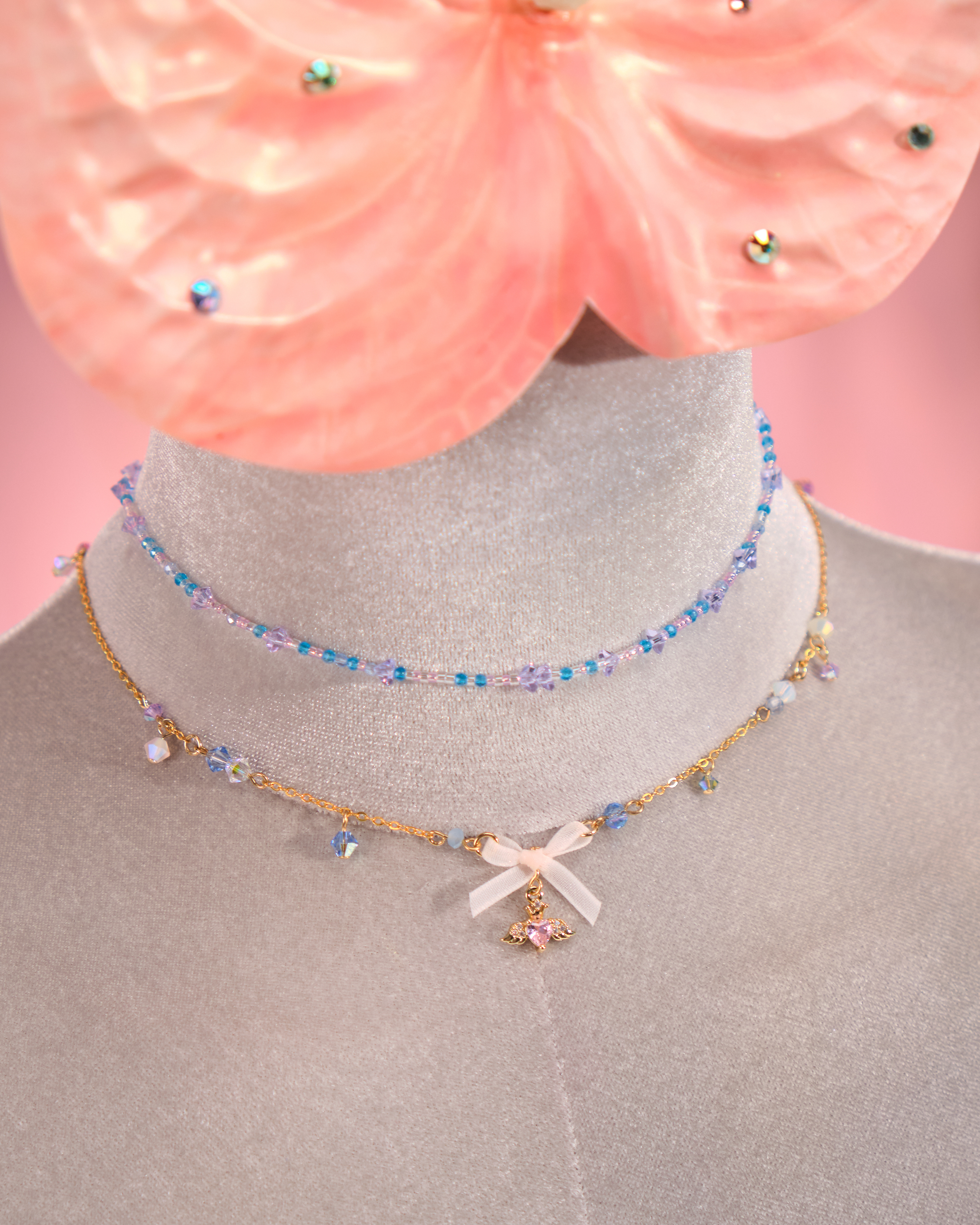 12260 蝴蝶結米珠短頸鏈組合套裝