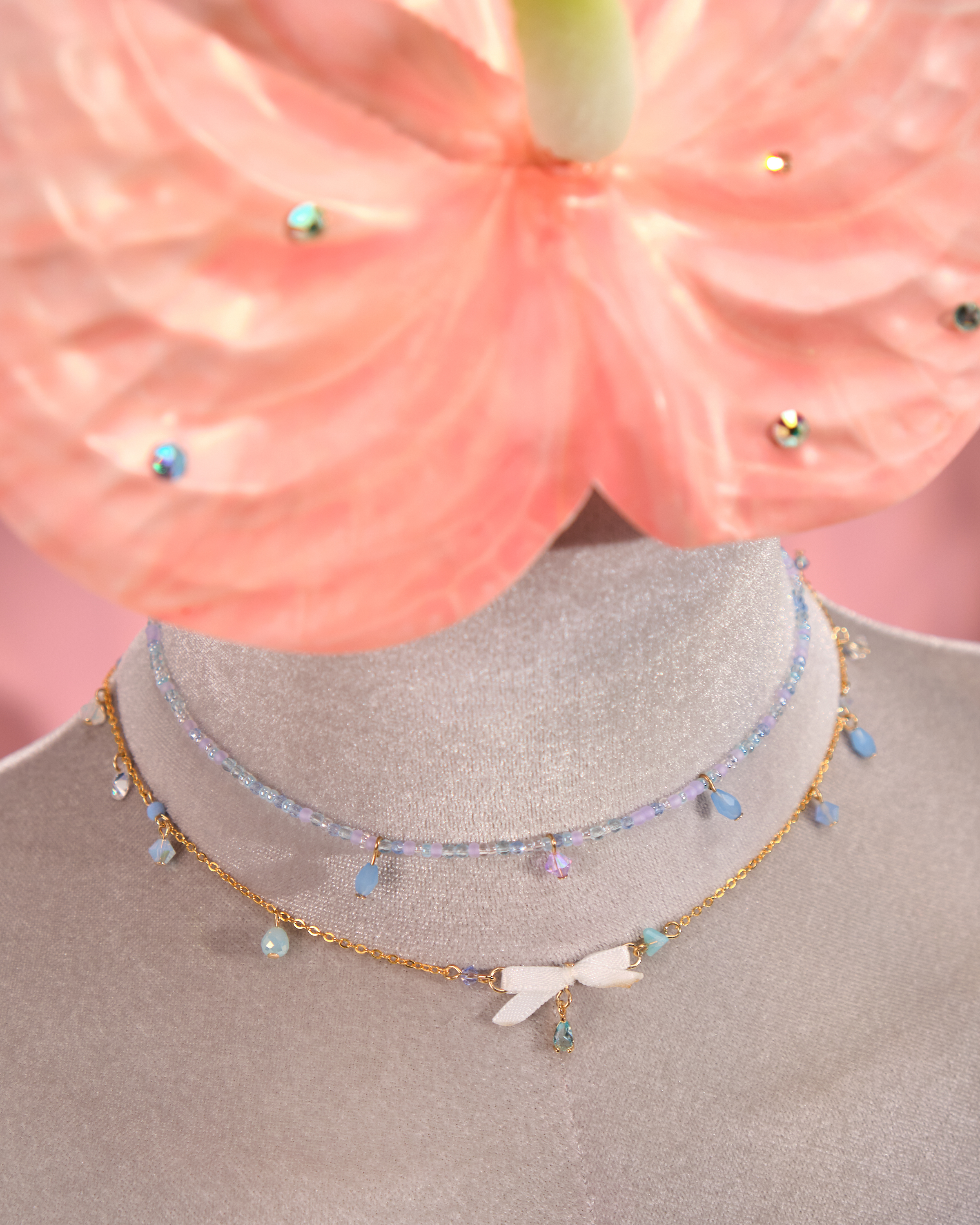 12259 蝴蝶結米珠短頸鏈組合套裝