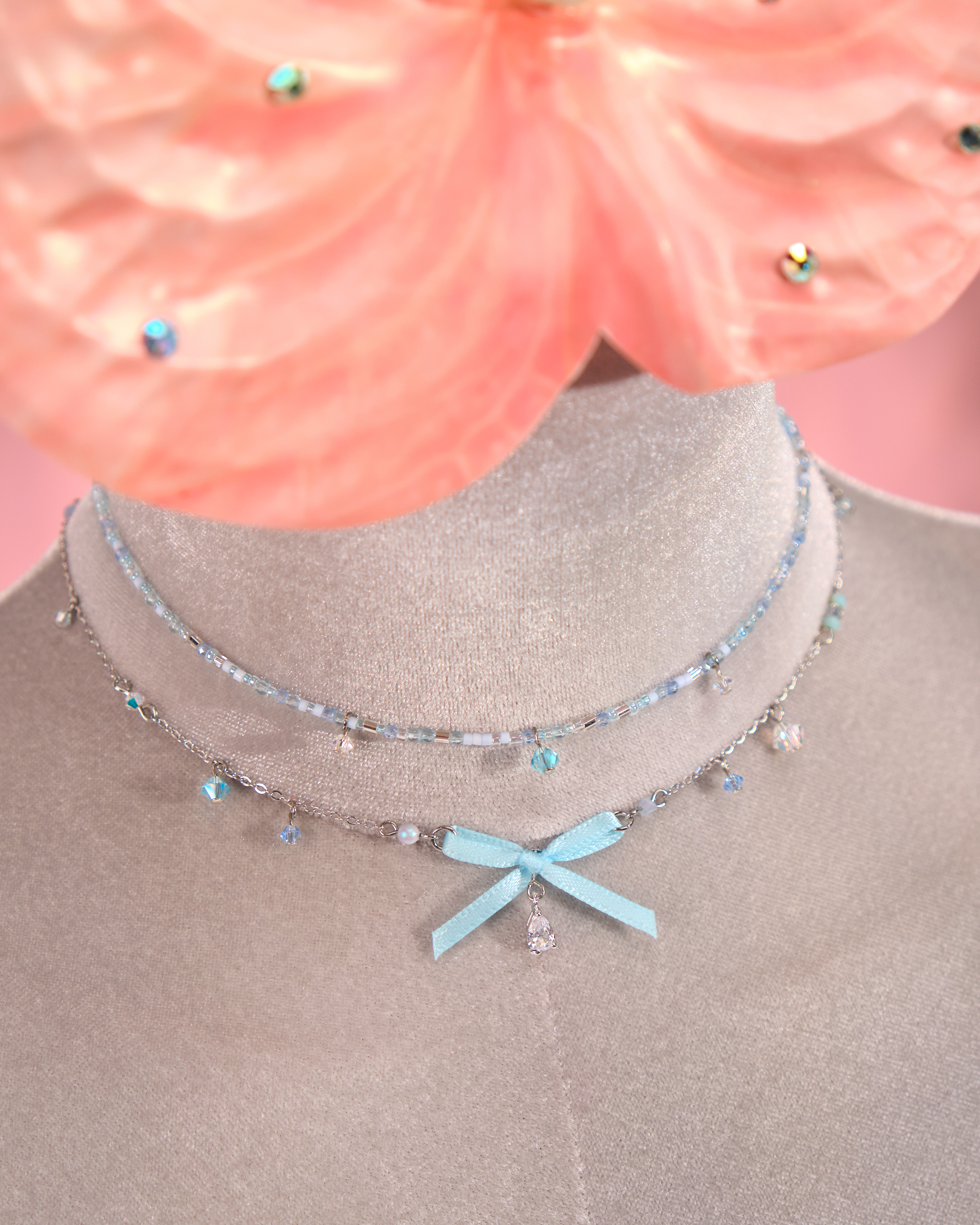 12258 蝴蝶結米珠短頸鏈組合套裝