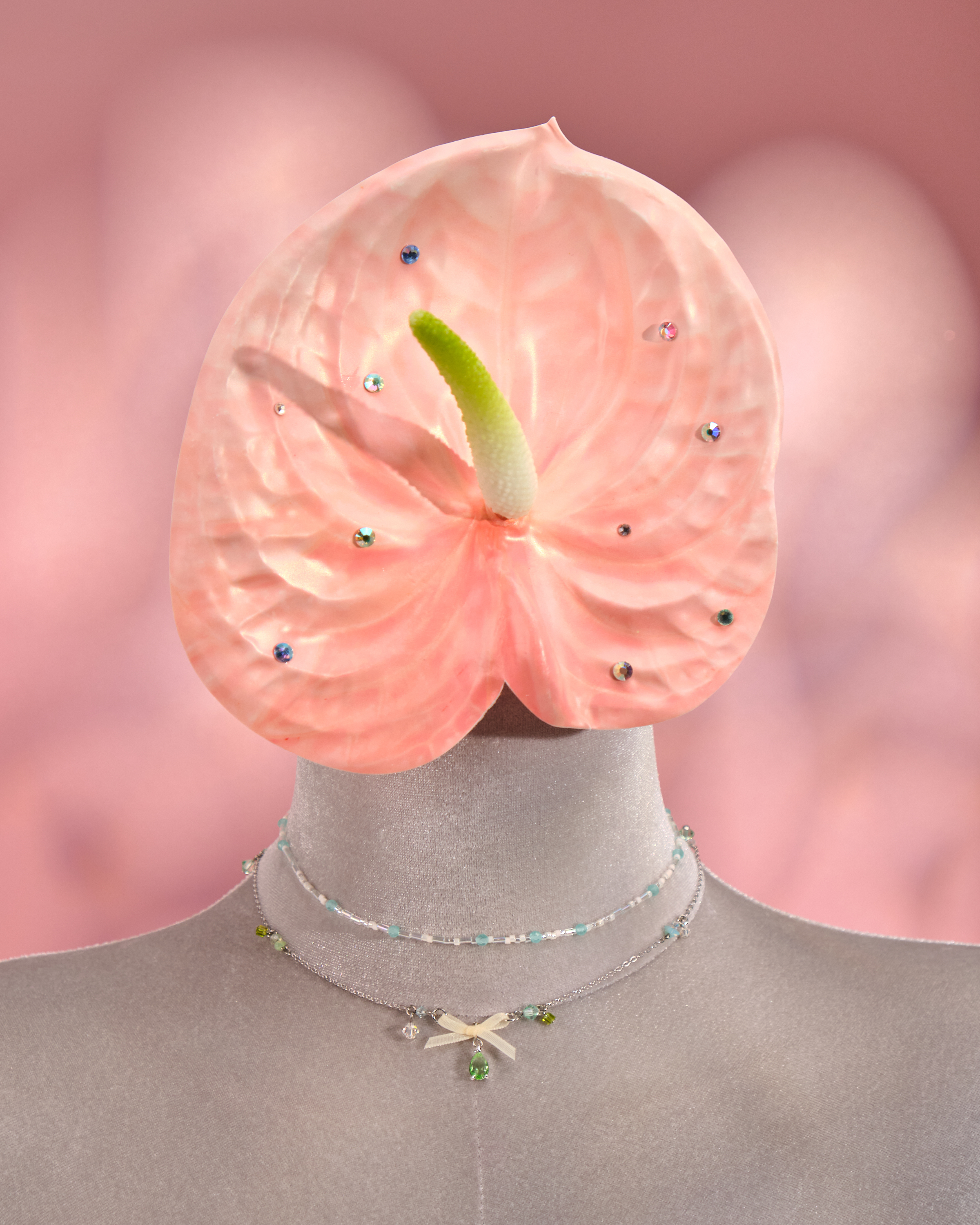 12256 Bow & Seed Bead Choker Necklace Set