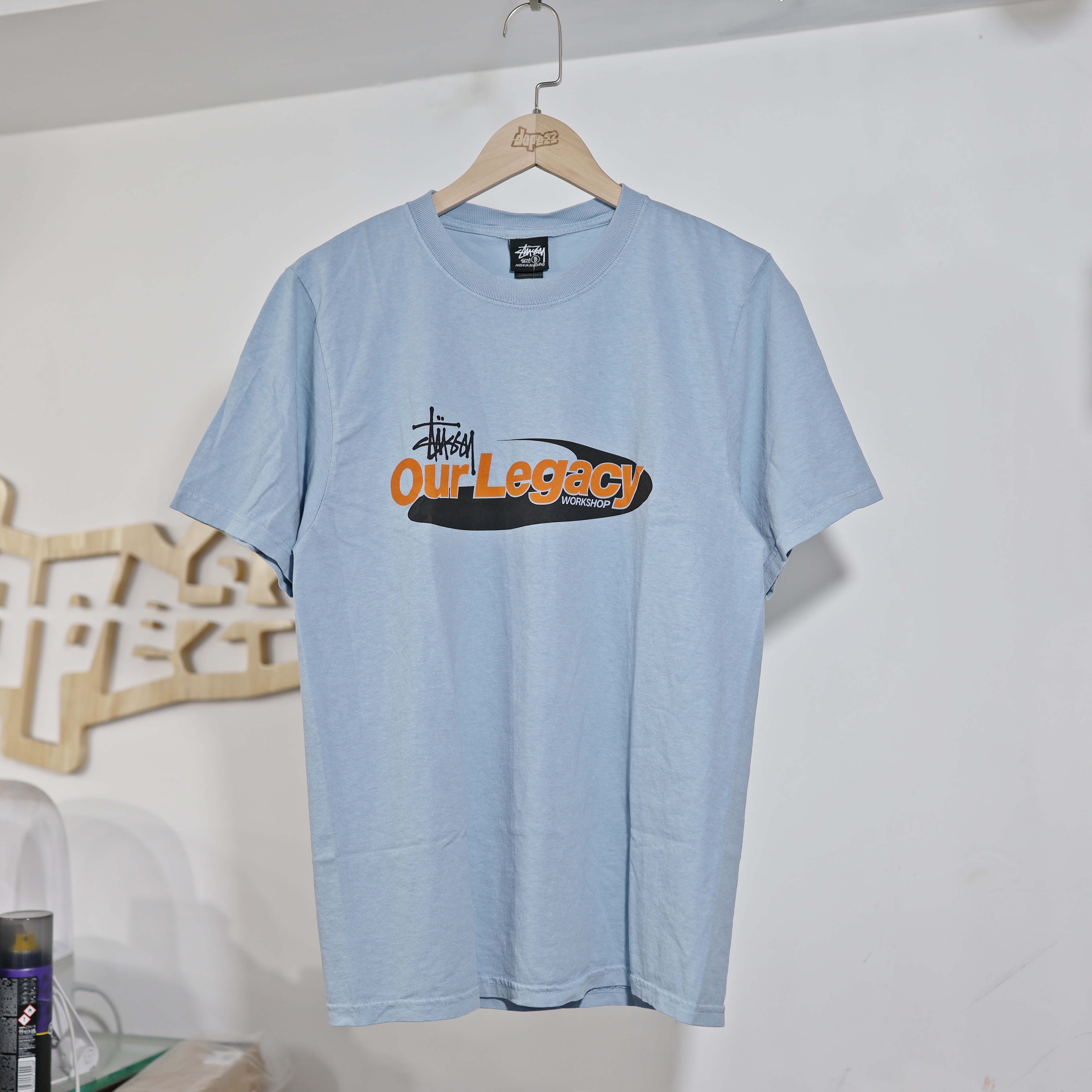 STÜSSY Our Legacy Work Shop Swirl Pigment Dyed T-Shirt Baby Blue
