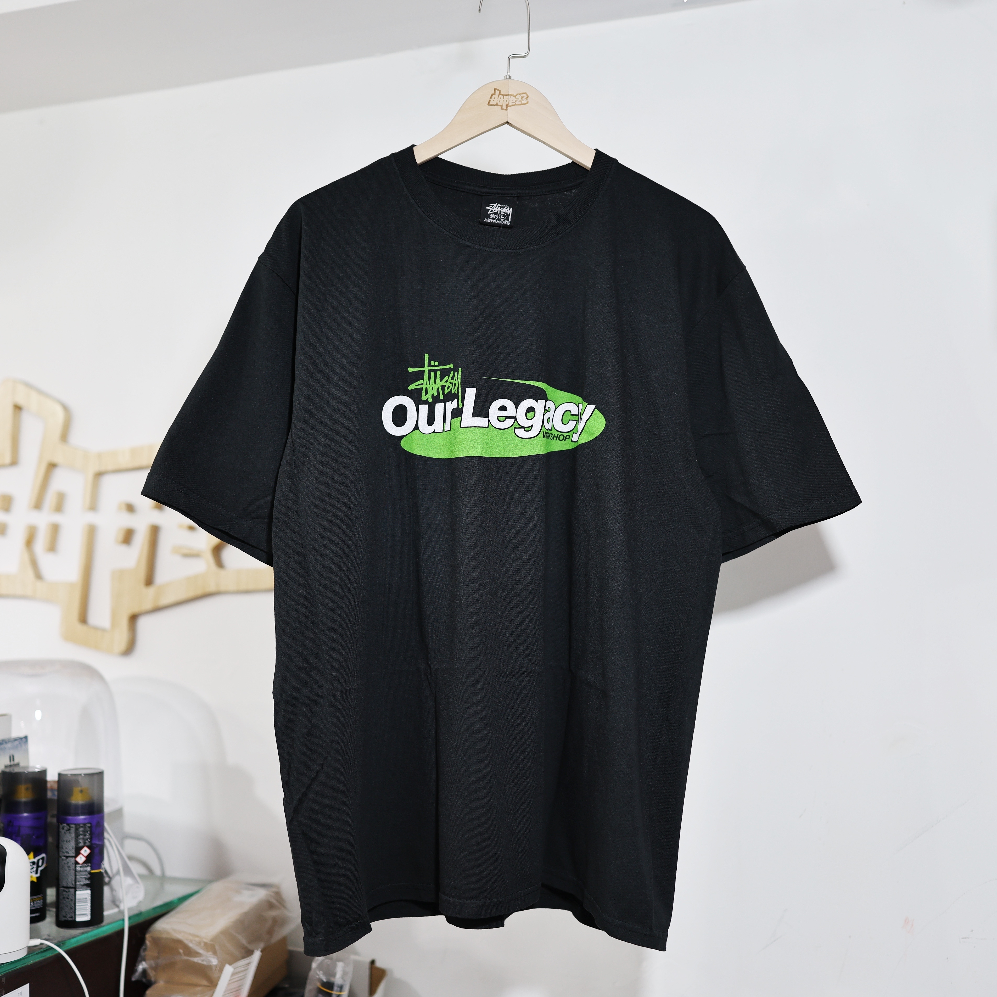 STÜSSY Our Legacy Work Shop Swirl Pigment Dyed T-Shirt (Black)