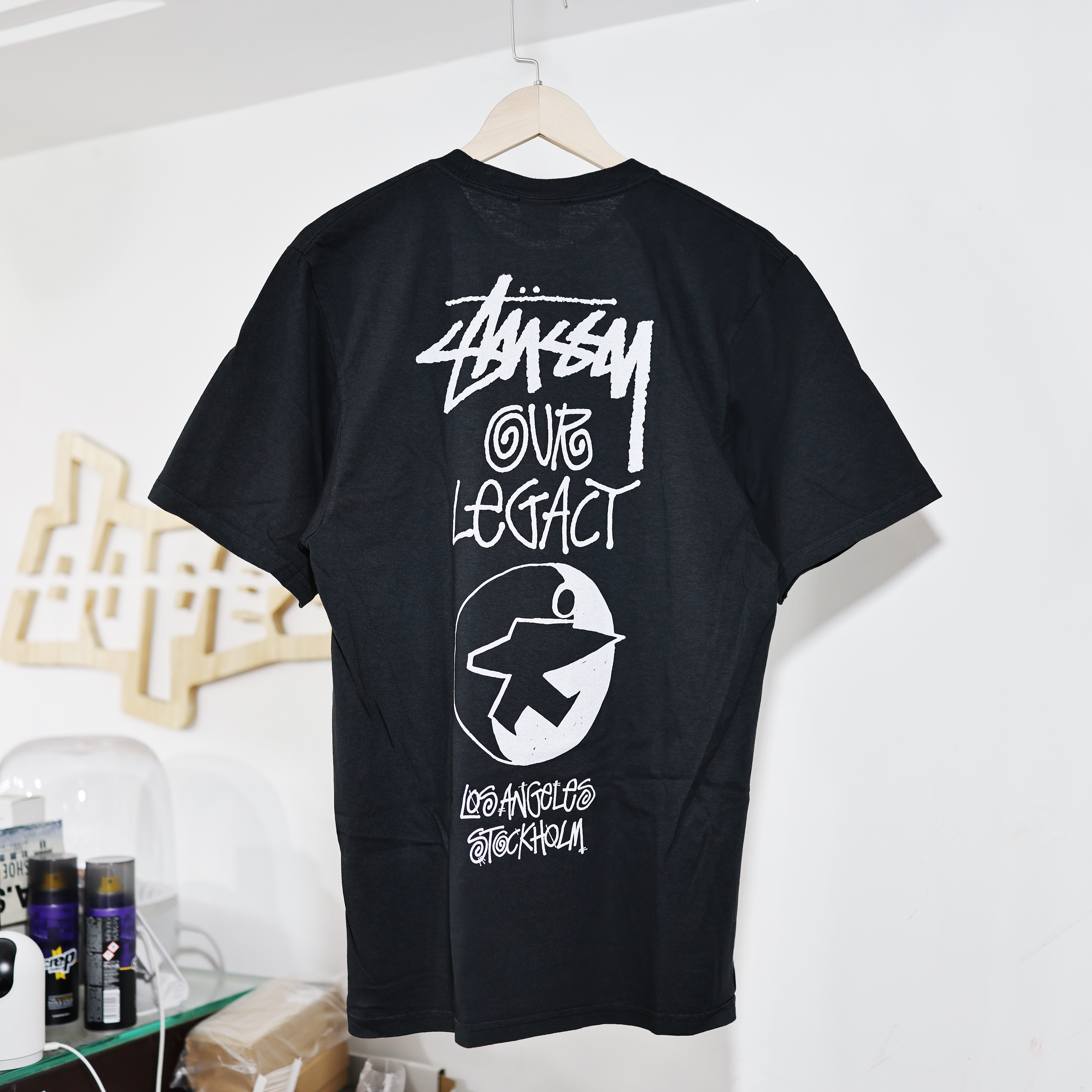 STÜSSY Our Legacy Work Shop Surfman Pigment Dyed T-Shirt (Black)