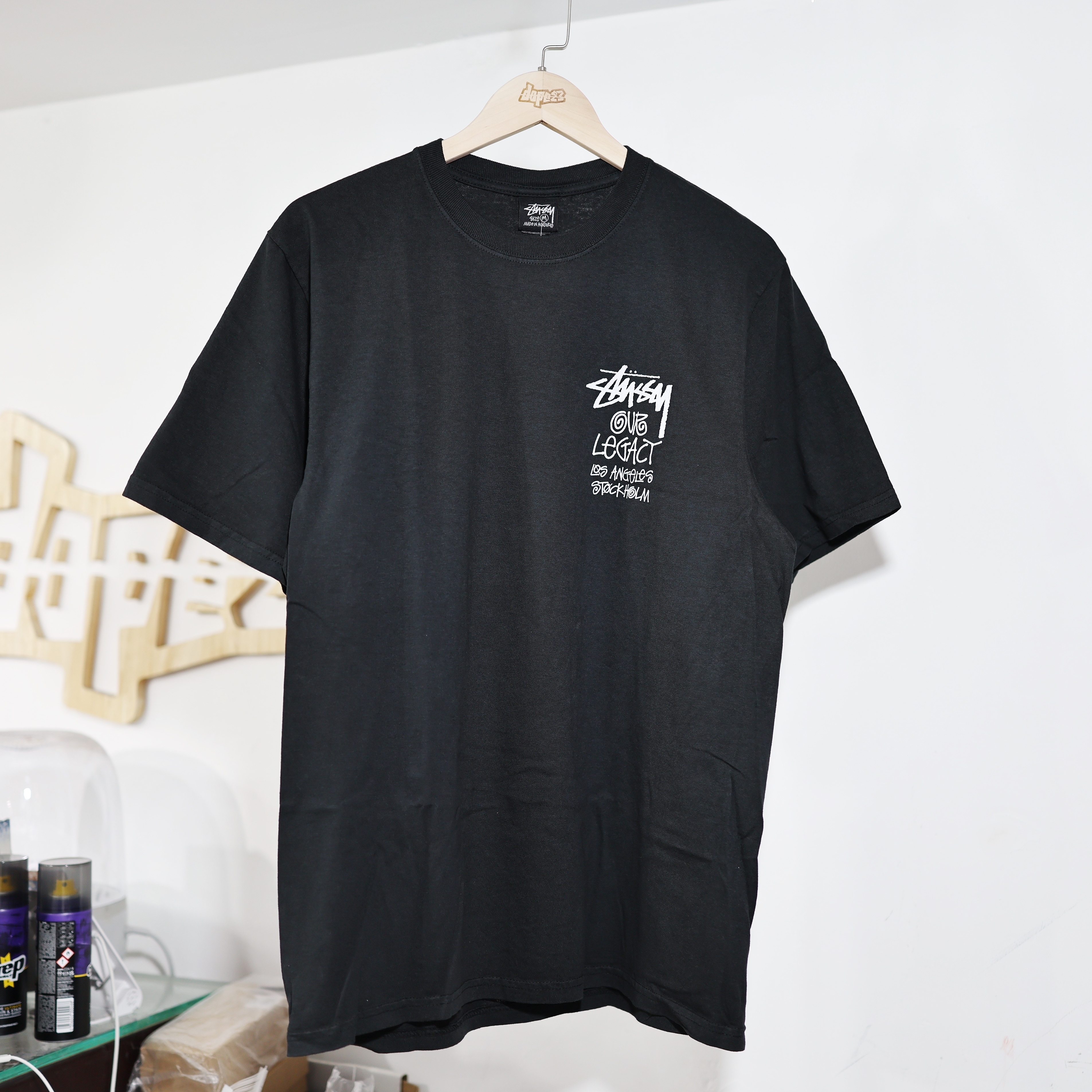 STÜSSY Our Legacy Work Shop Surfman Pigment Dyed T-Shirt (Black)