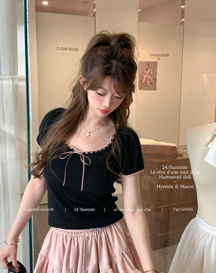 [2 FOR RM50] Sweet Bow Short Sleeve Knit Top