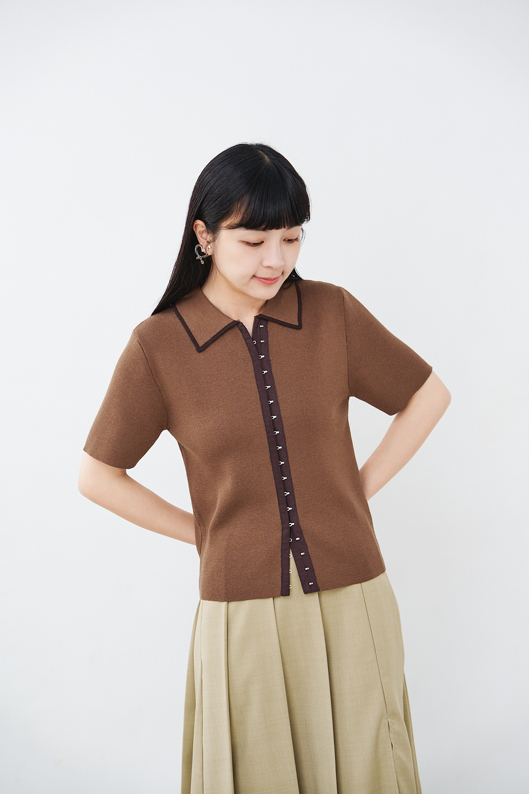 (限量)冰淇淋融化前！配色鉤針開衫上衣(三色-焦糖)