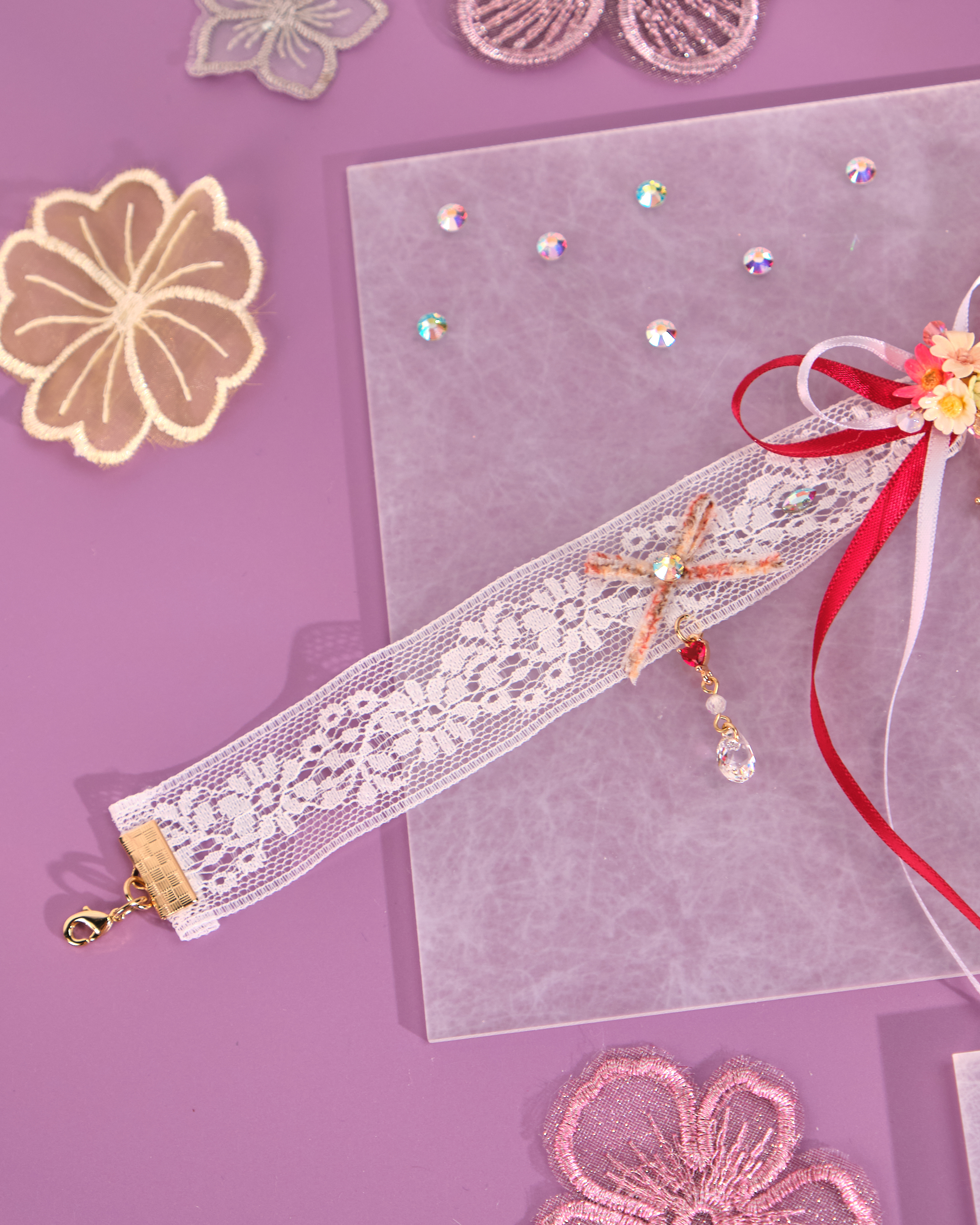 12224 蕾絲蝴蝶結吊牌短頸鏈