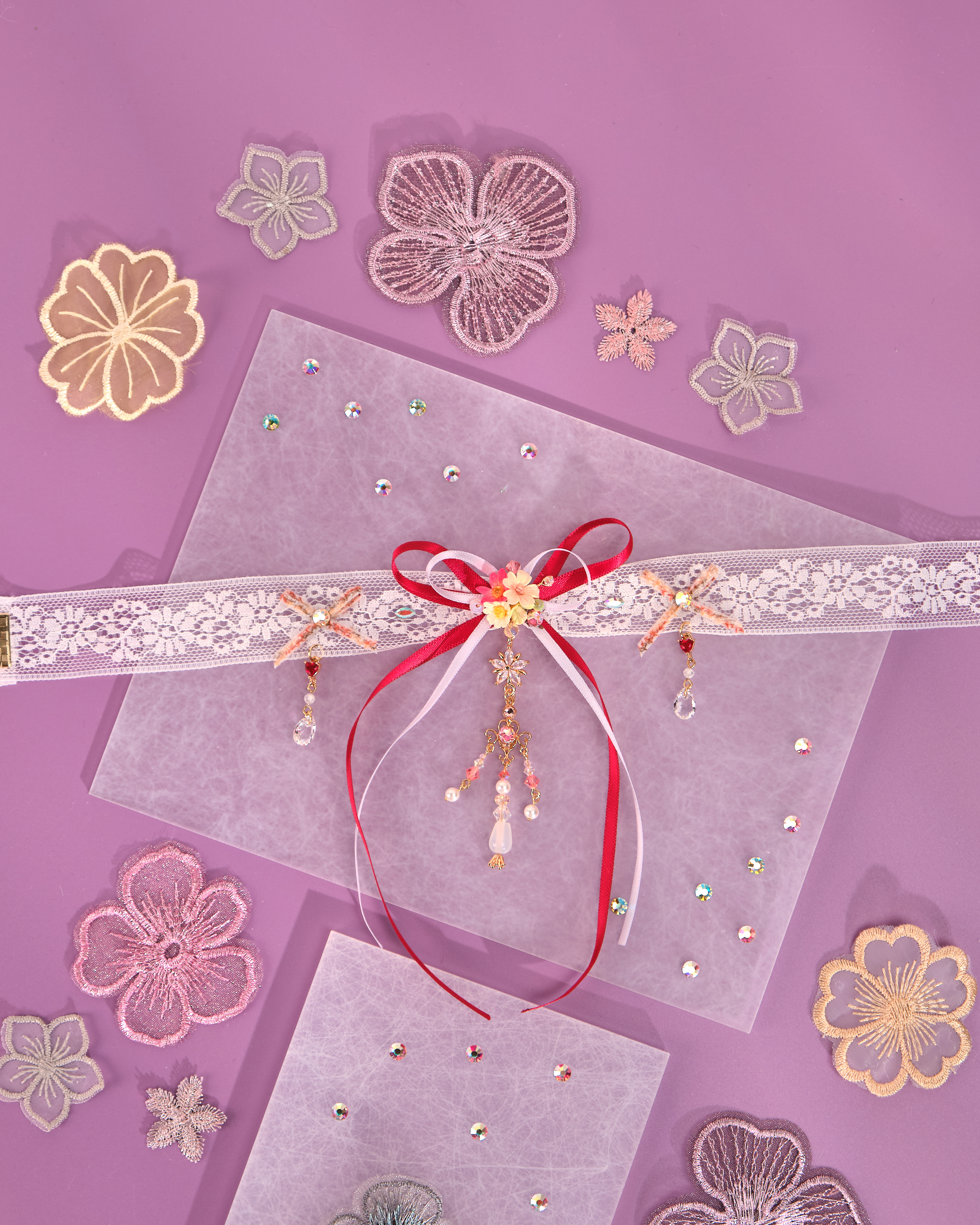 12224 蕾絲蝴蝶結吊牌短頸鏈