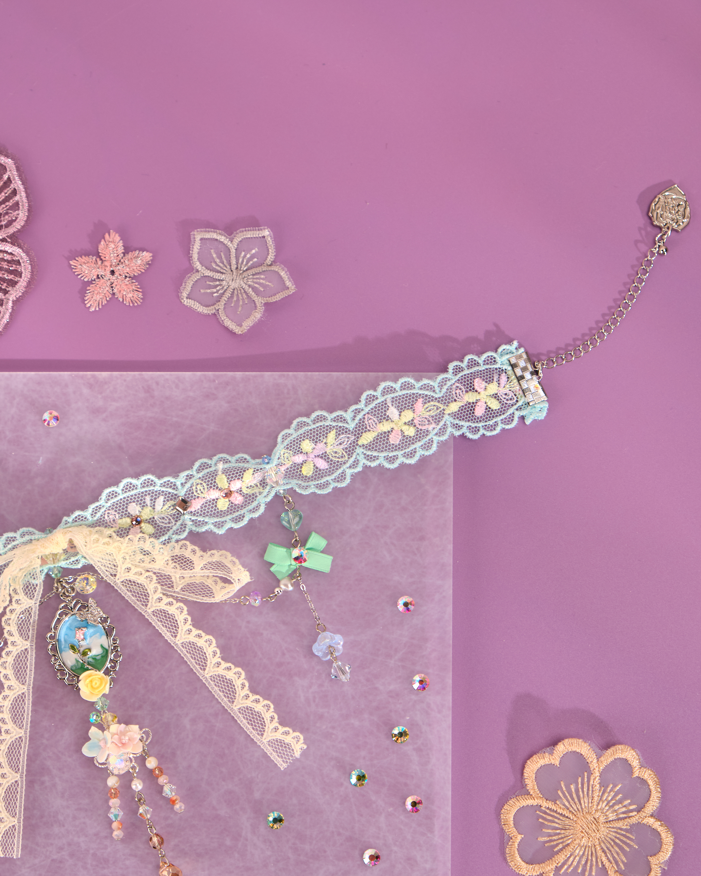 12223 蕾絲蝴蝶結吊牌短頸鏈