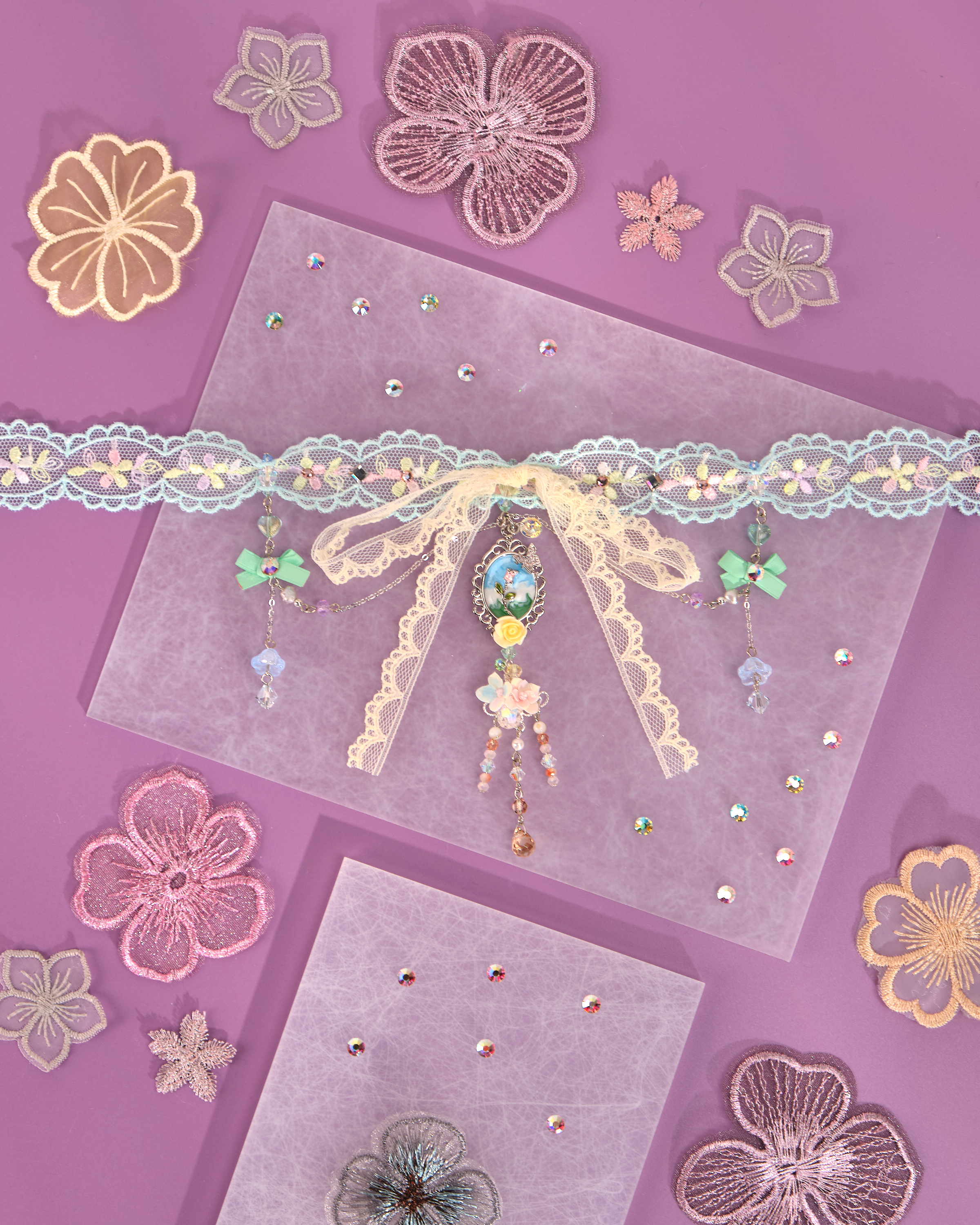 12223 蕾絲蝴蝶結吊牌短頸鏈