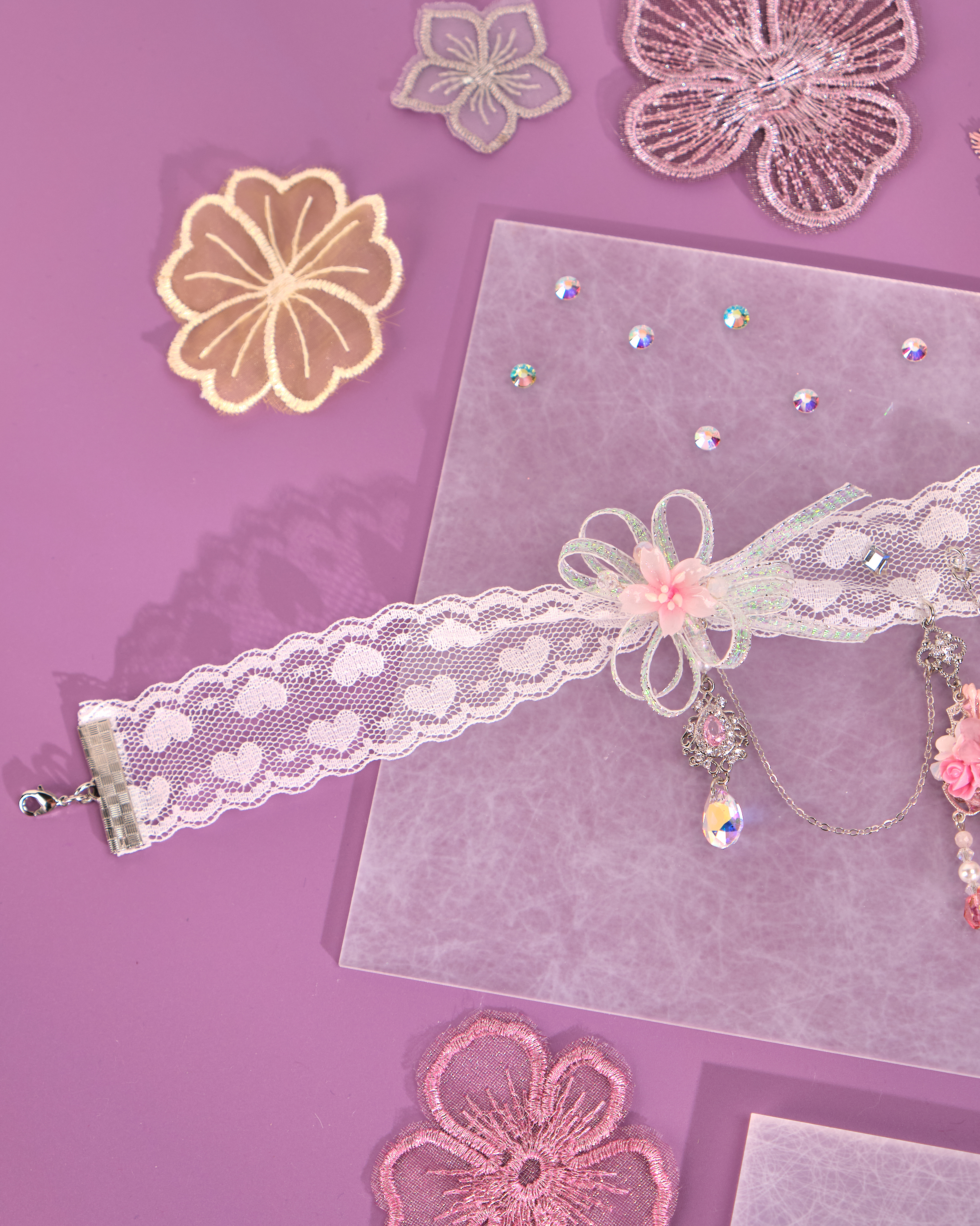 12222 蕾絲蝴蝶結吊牌短頸鏈