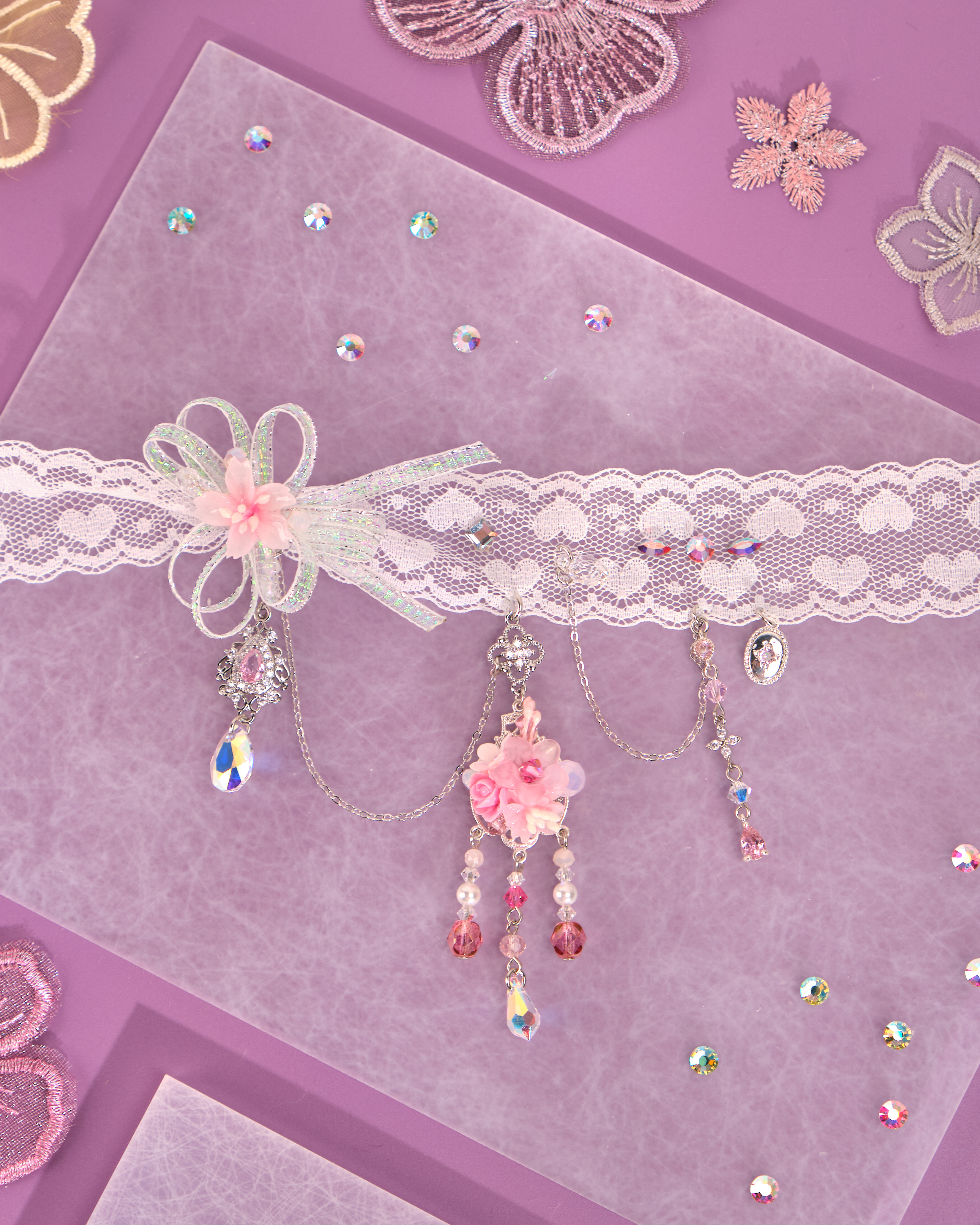 12222 蕾絲蝴蝶結吊牌短頸鏈