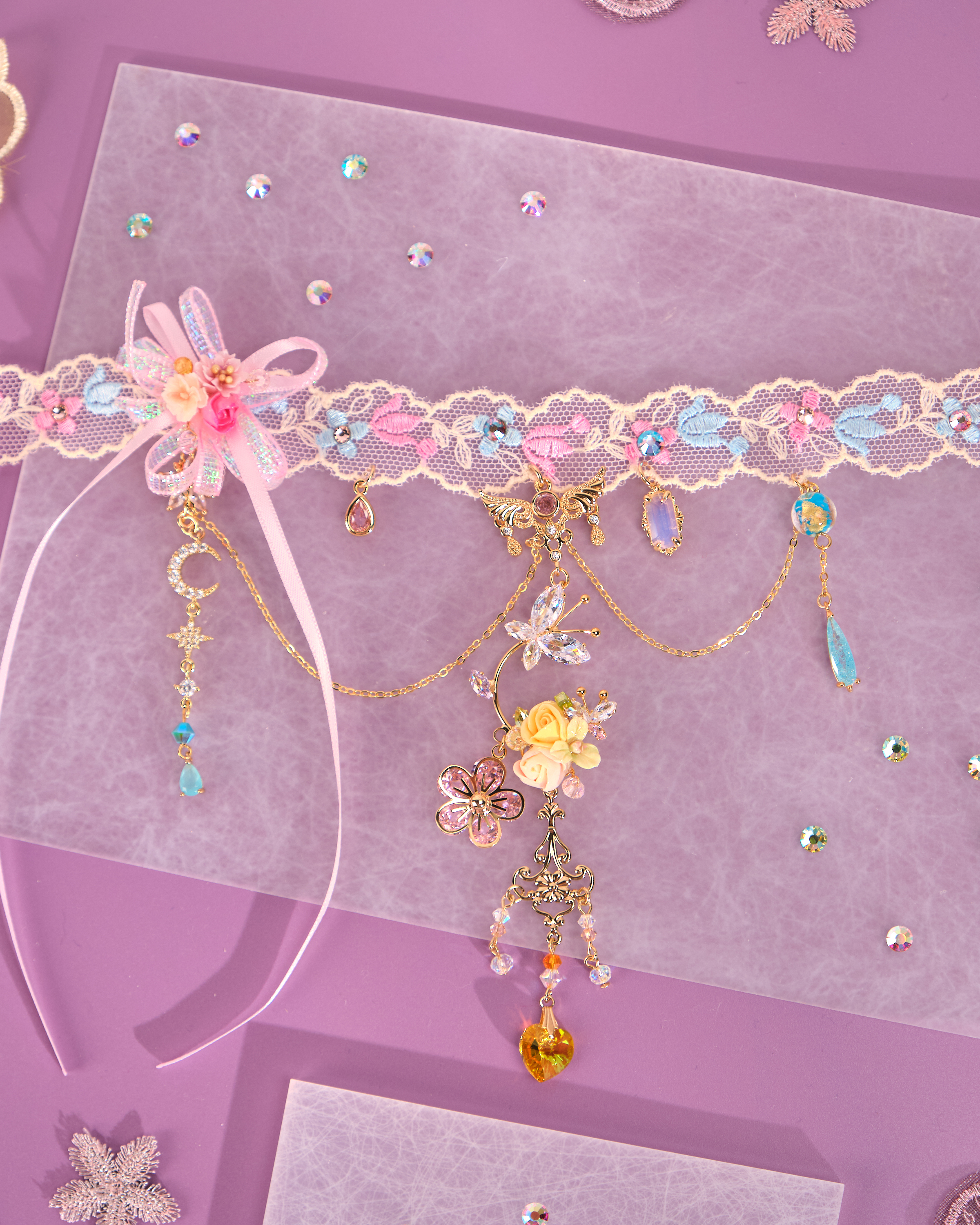 12221 Lace Bow Pendant Choker