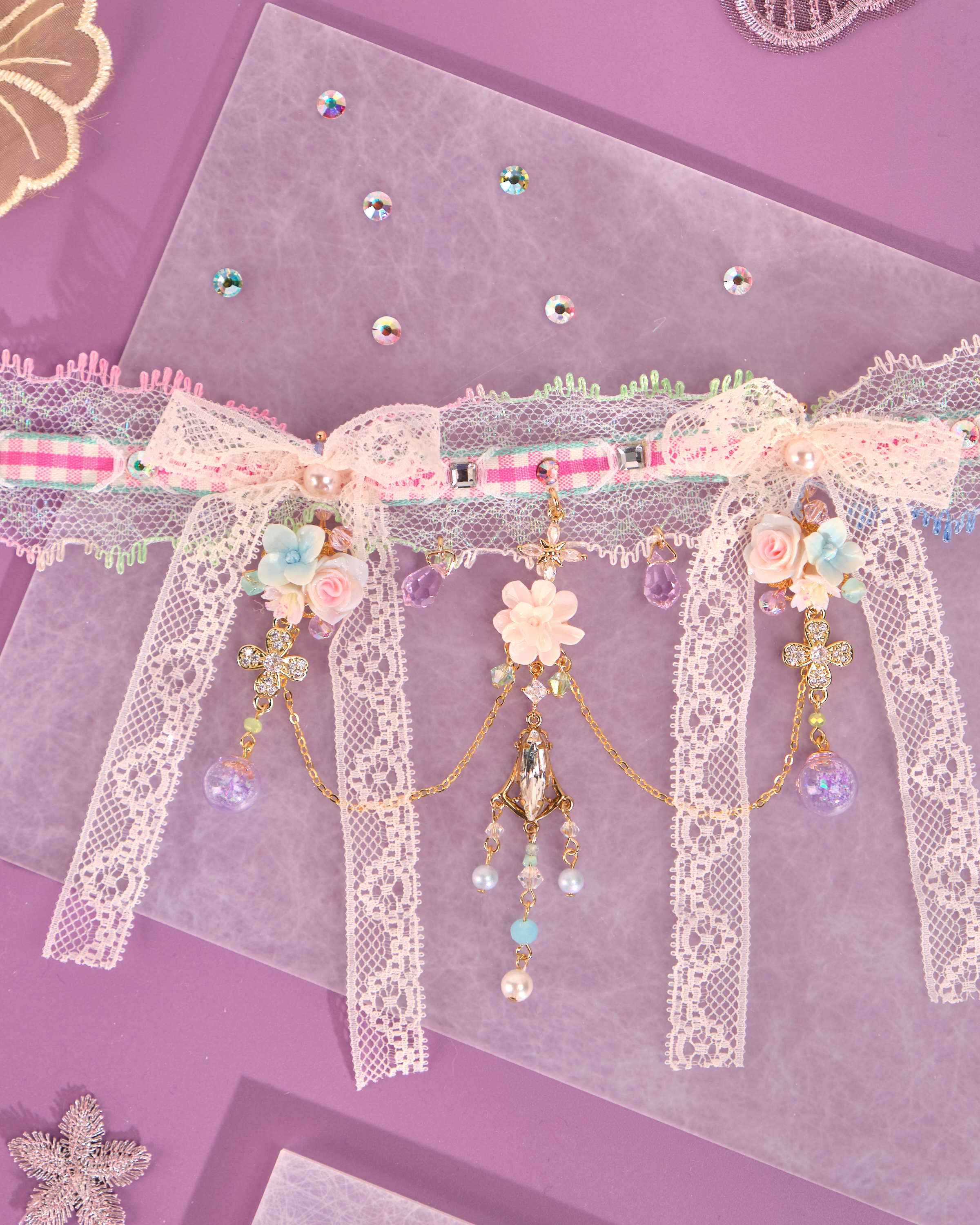 12220 Lace Bow Pendant Choker