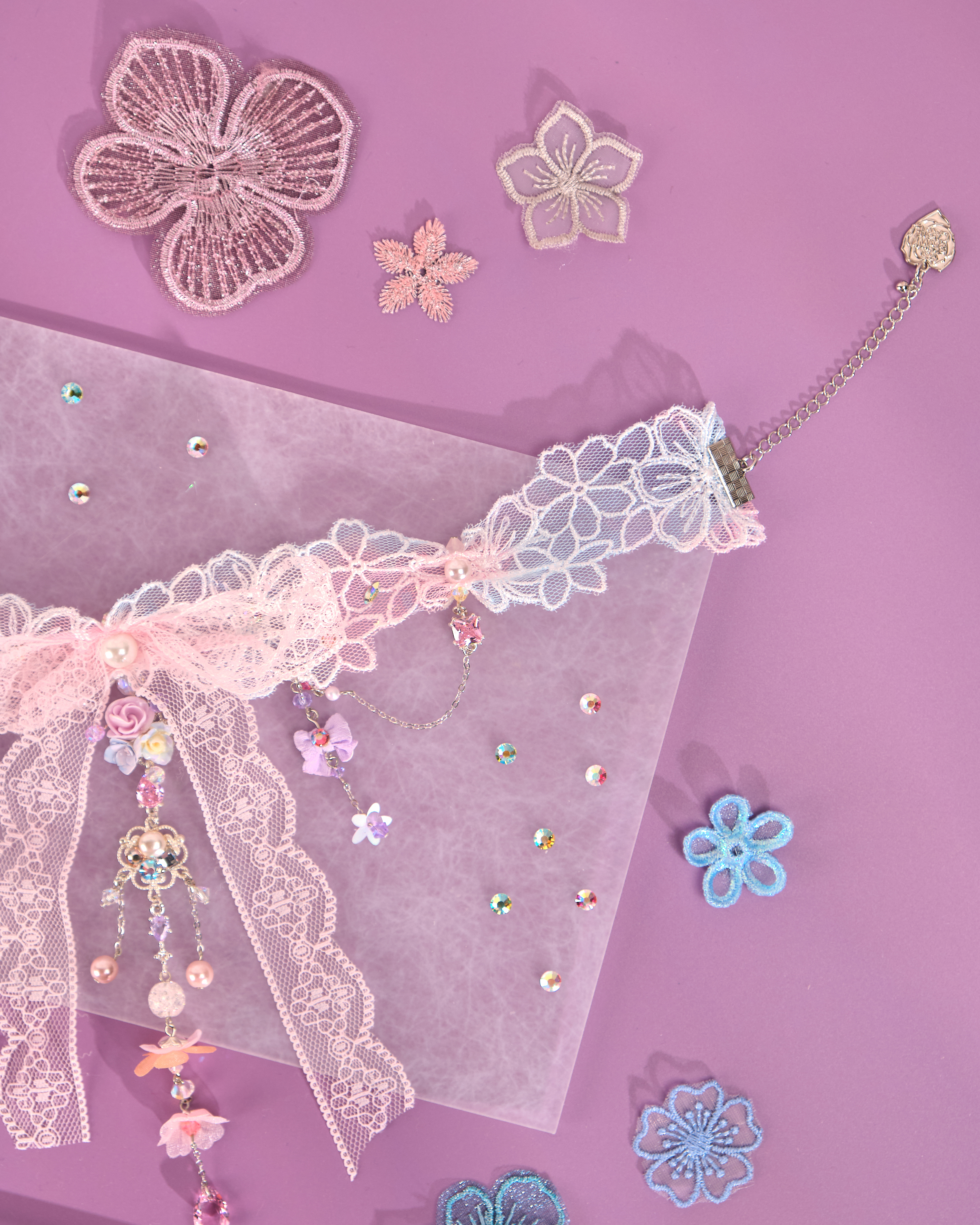 12219 蕾絲蝴蝶結吊牌短頸鏈