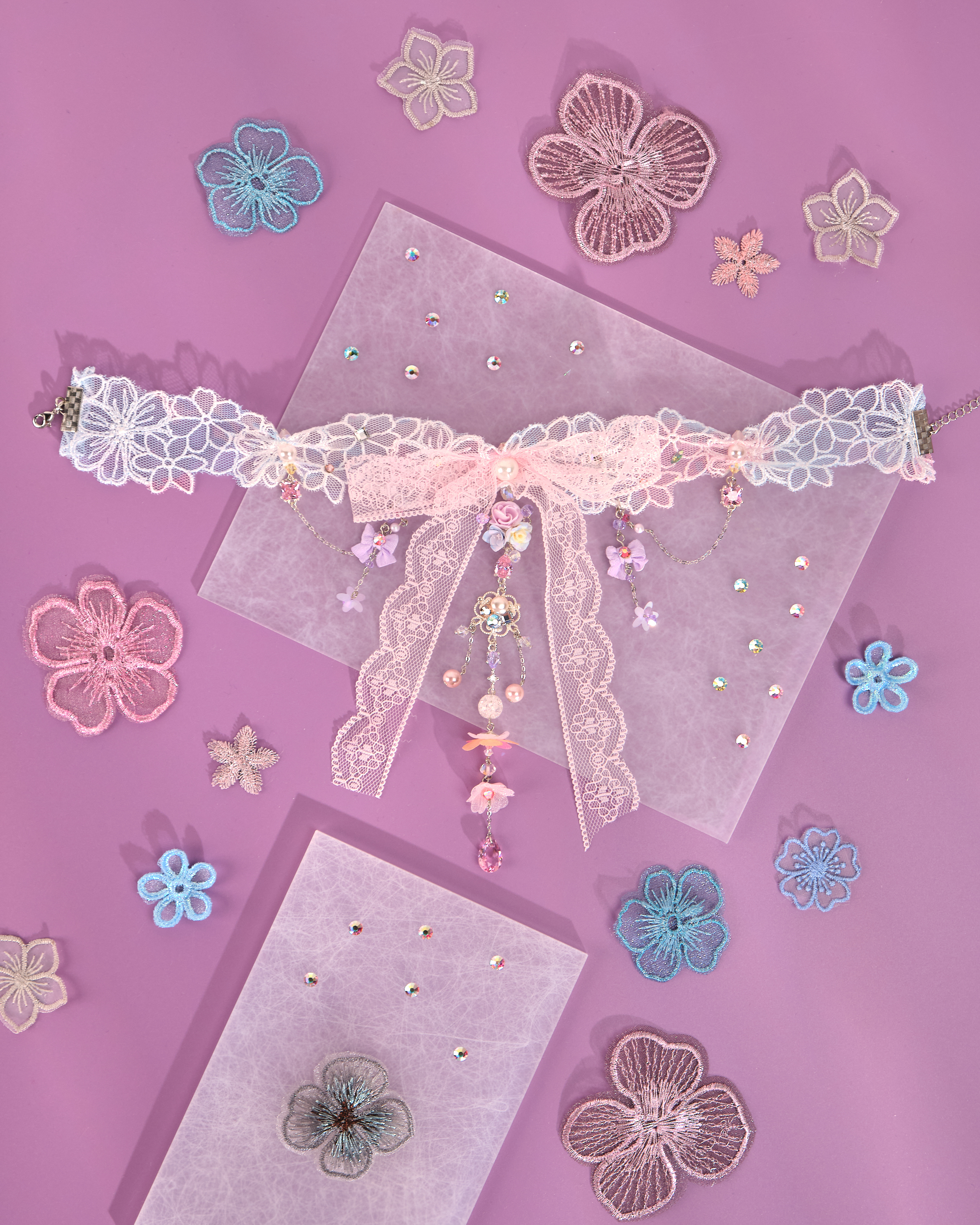 12219 蕾絲蝴蝶結吊牌短頸鏈