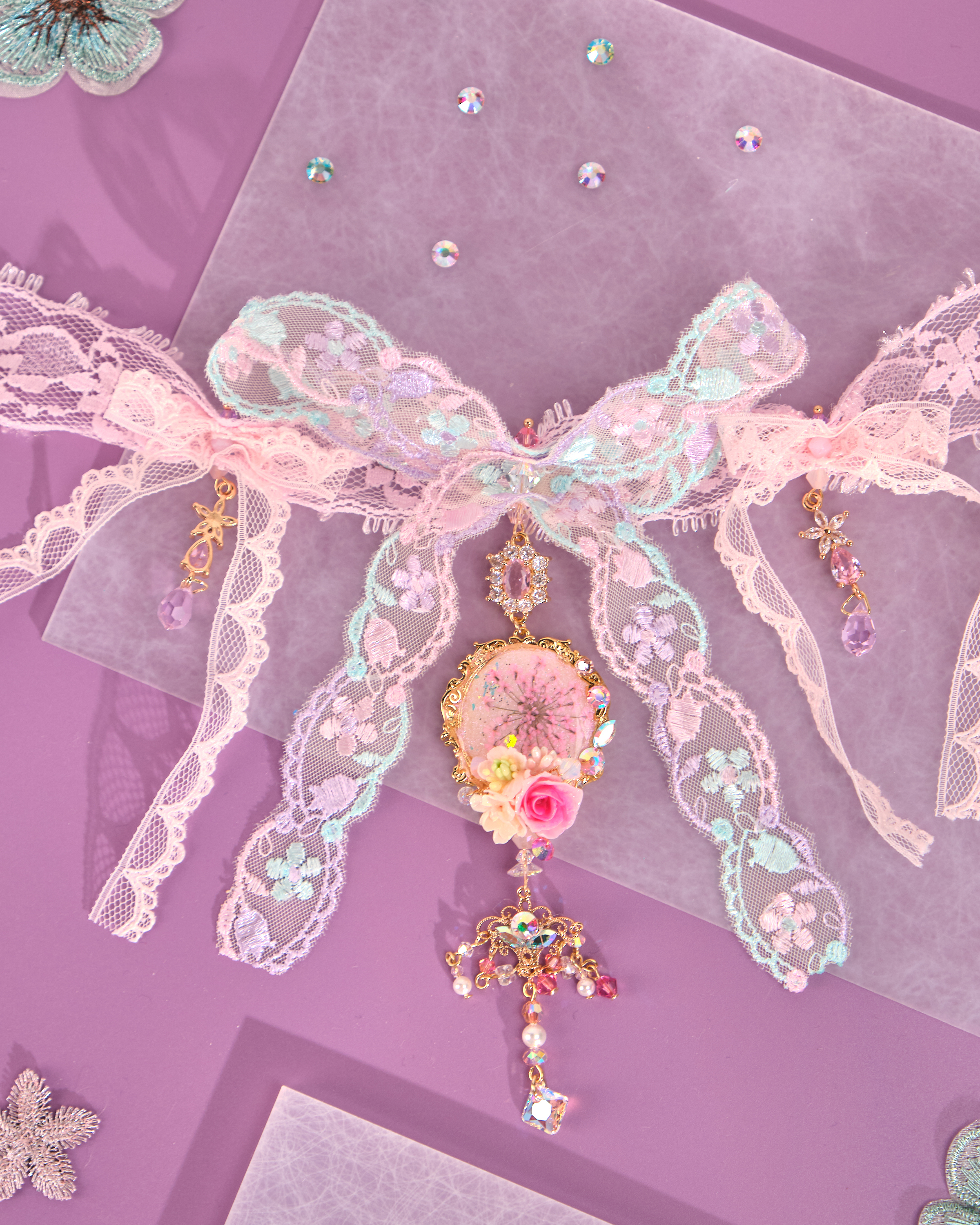 12218 蕾絲蝴蝶結吊牌短頸鏈