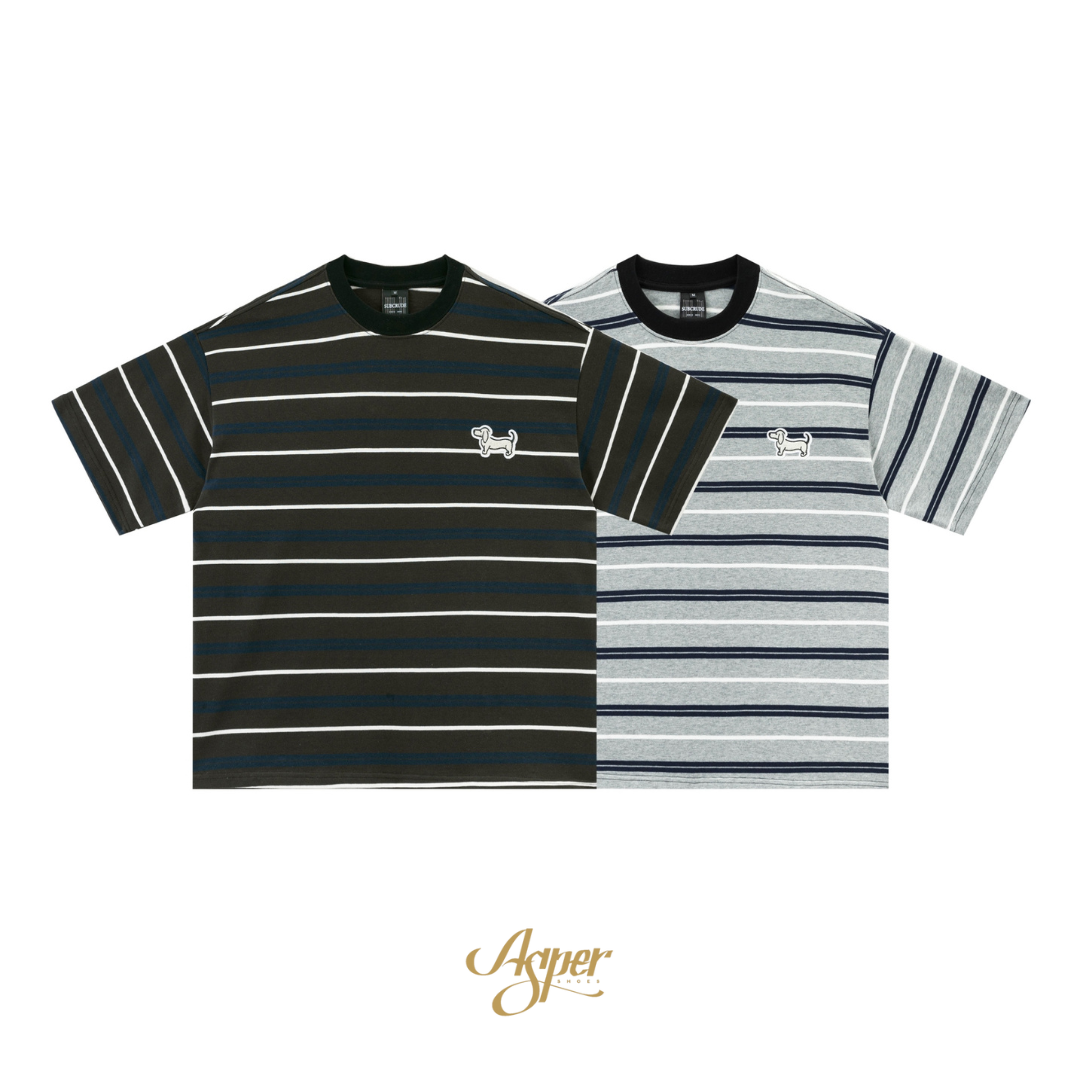 SBG 臘腸狗貼布條紋短T T81