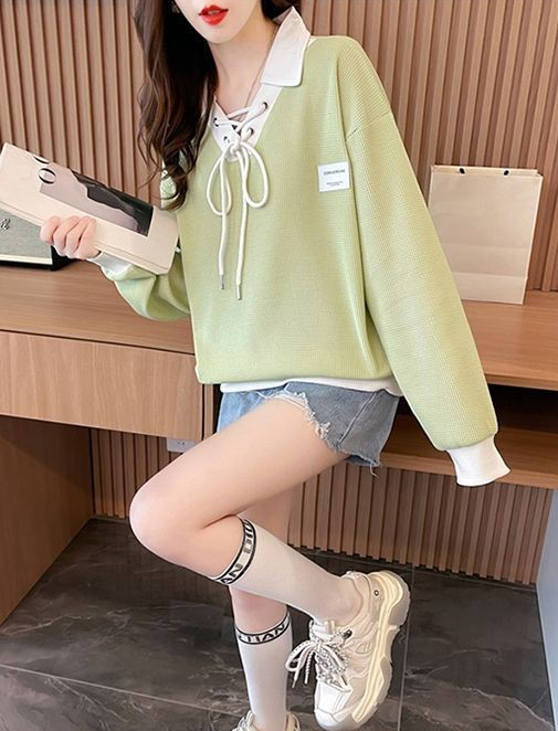 Waffle Knit Lightweight Polo Sweatshirt