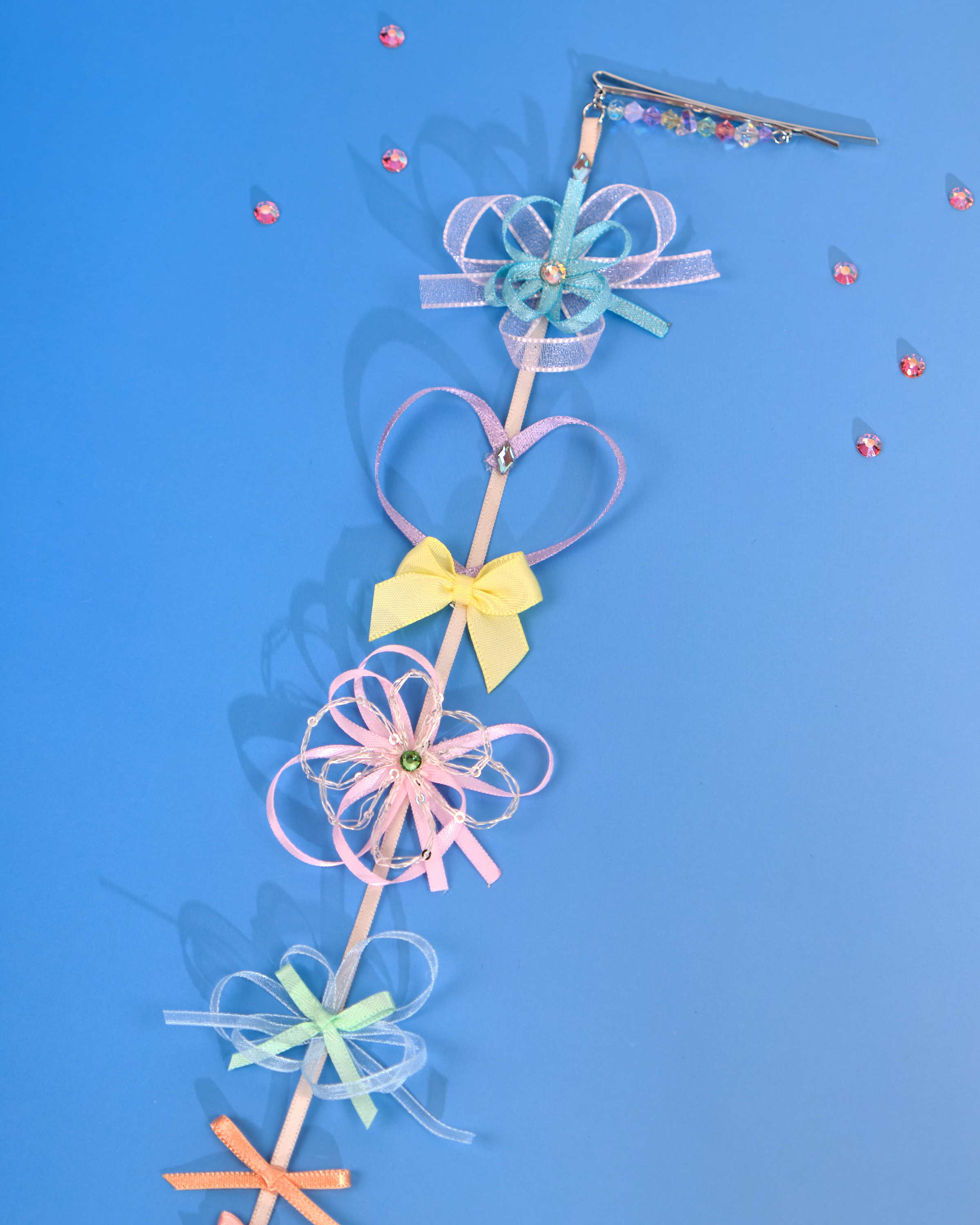 12191 小花一字夾配絲帶花吊飾