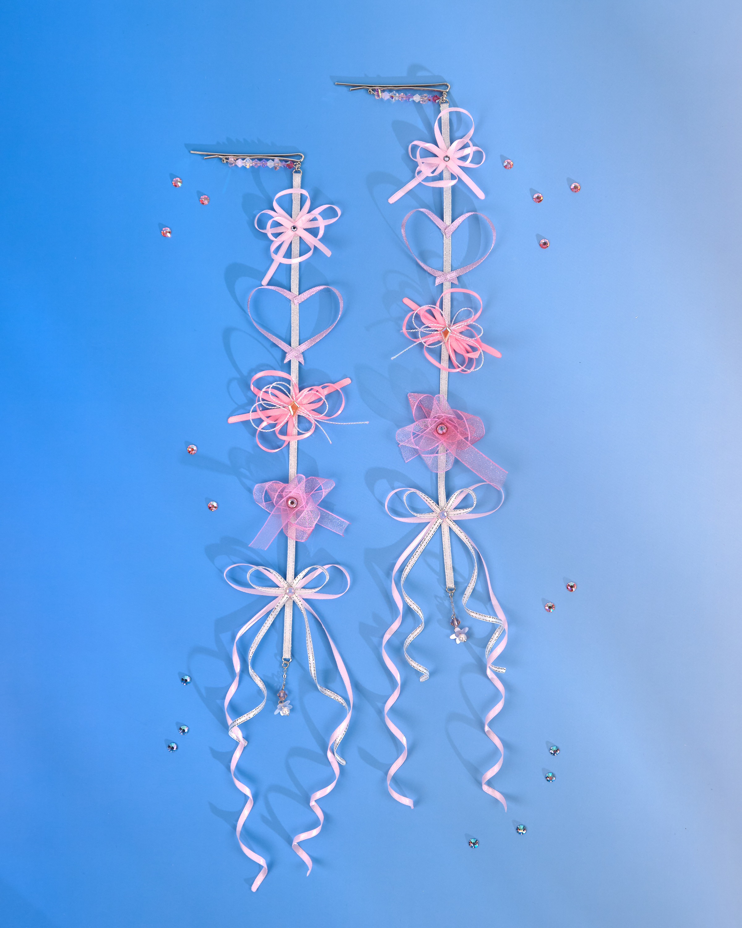 12189 Floral Barrette with Ribbon Flower Charm (2 pcs)