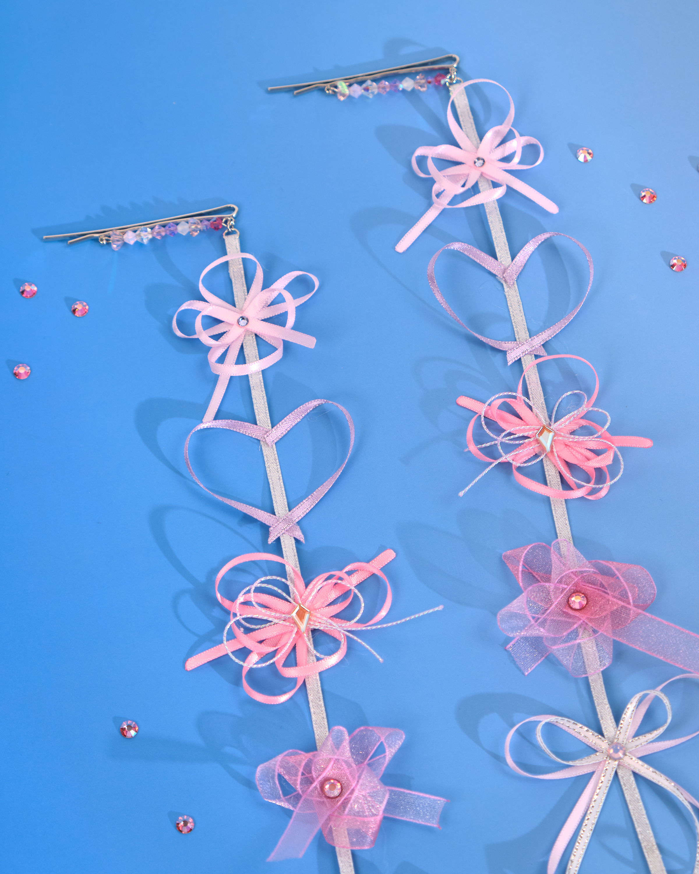 12189 Floral Barrette with Ribbon Flower Charm (2 pcs)