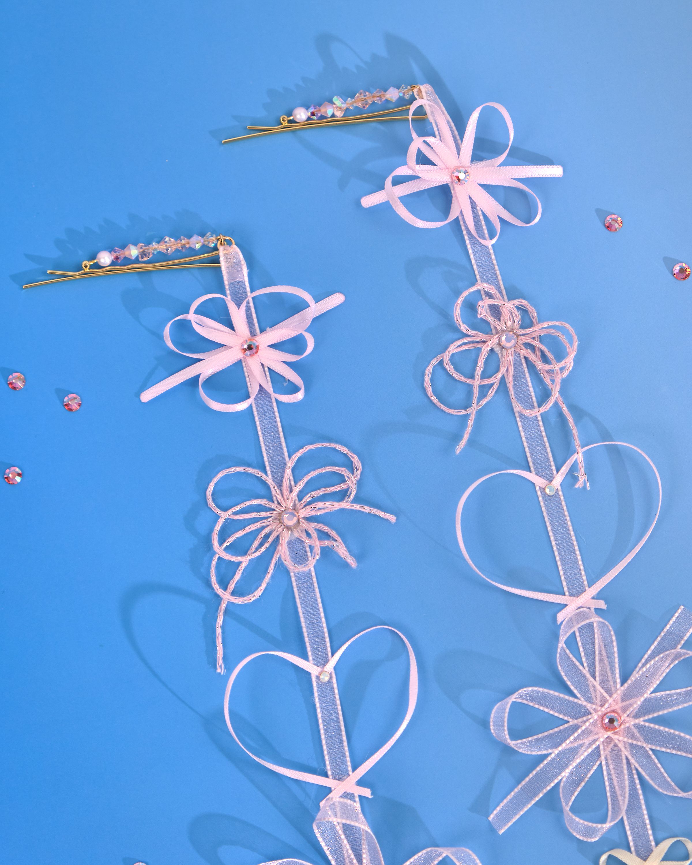 12187 Floral Barrette with Ribbon Flower Charm (2 pcs)