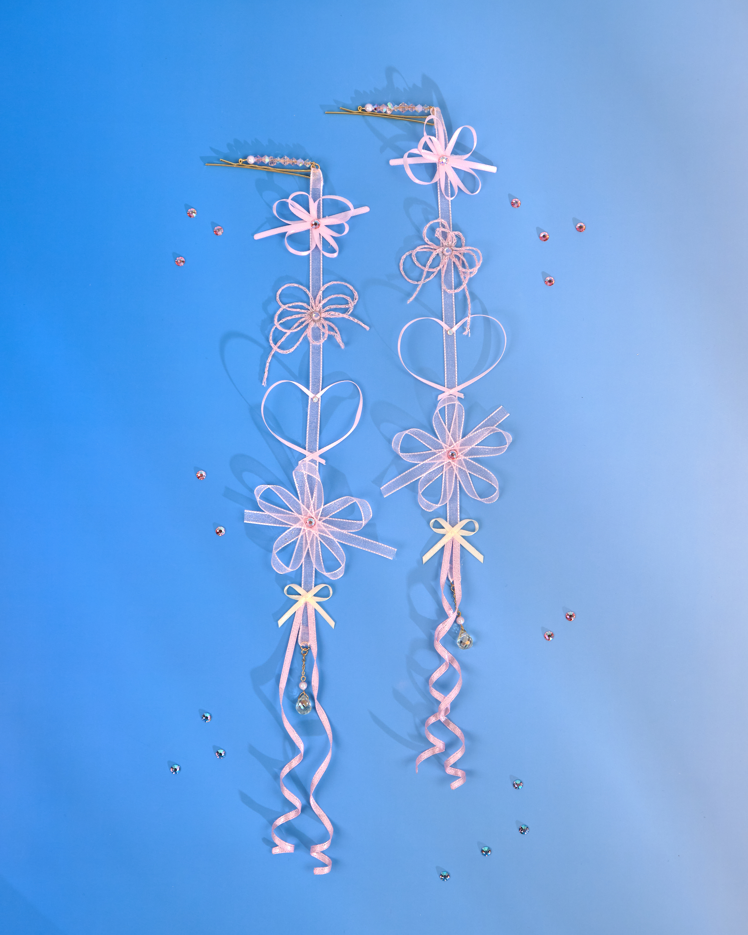 12187 Floral Barrette with Ribbon Flower Charm (2 pcs)