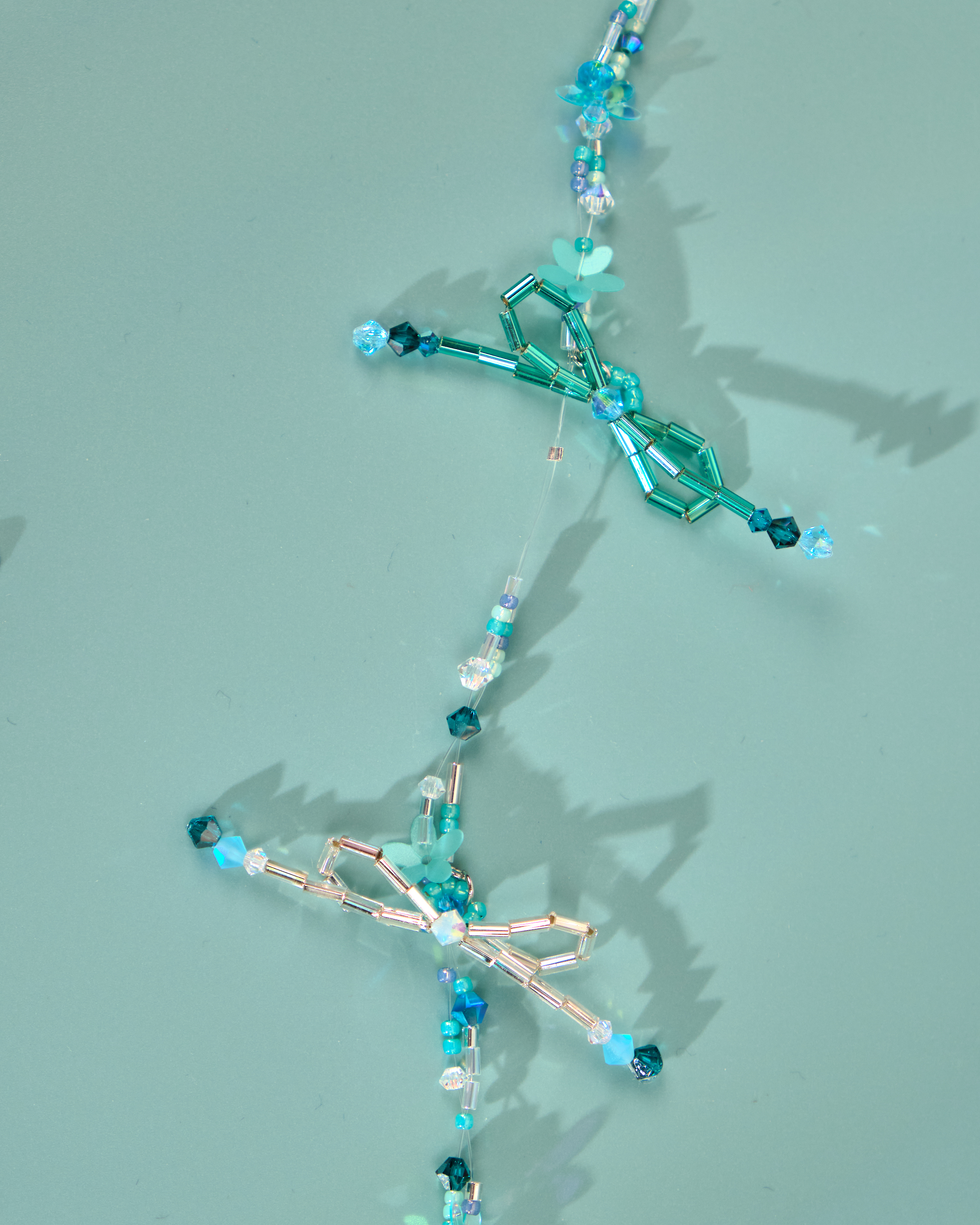 12185 小花一字夾配串珠吊飾