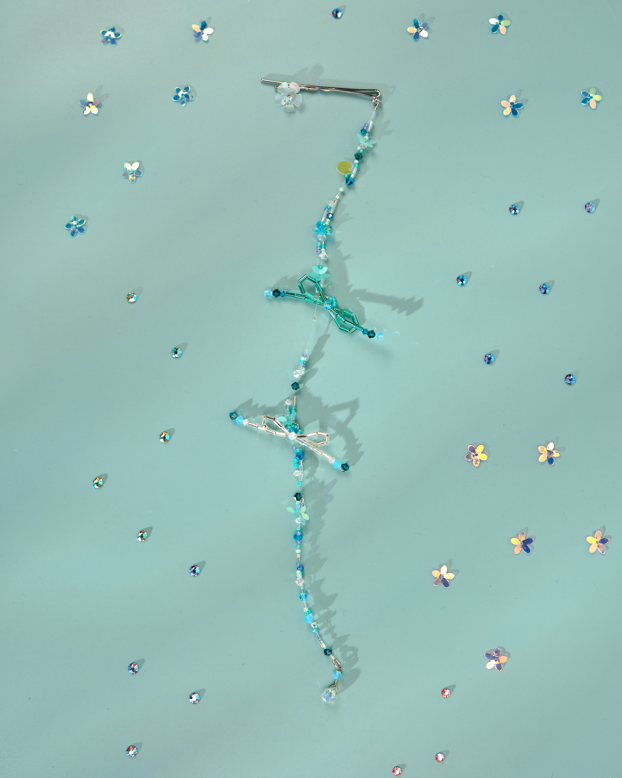 12185 小花一字夾配串珠吊飾