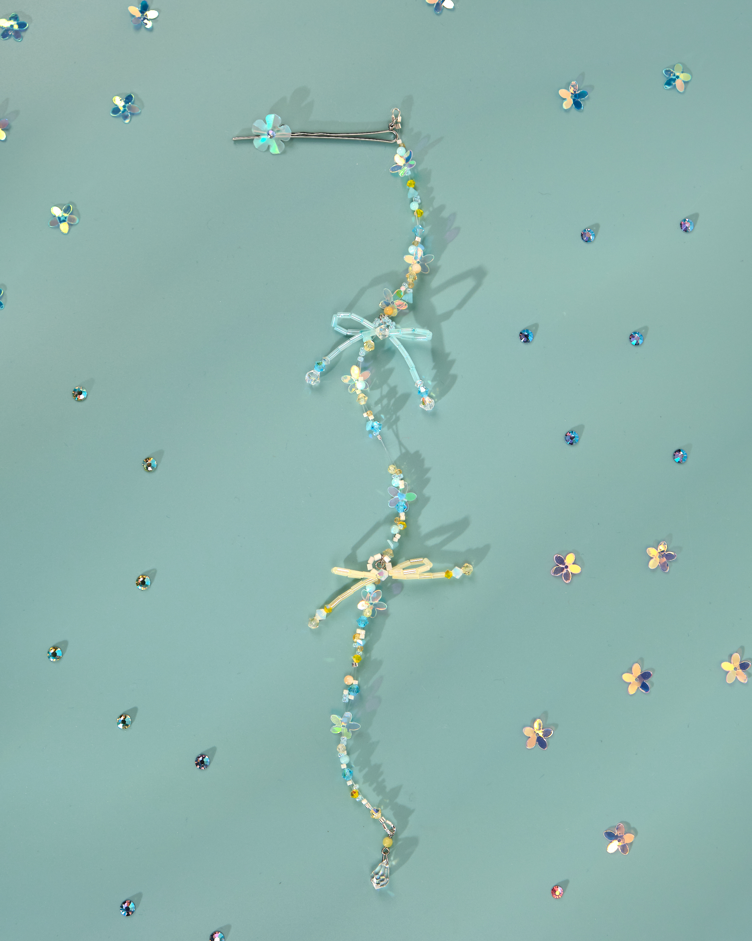 12184 Floral Barrette with Beaded Charm