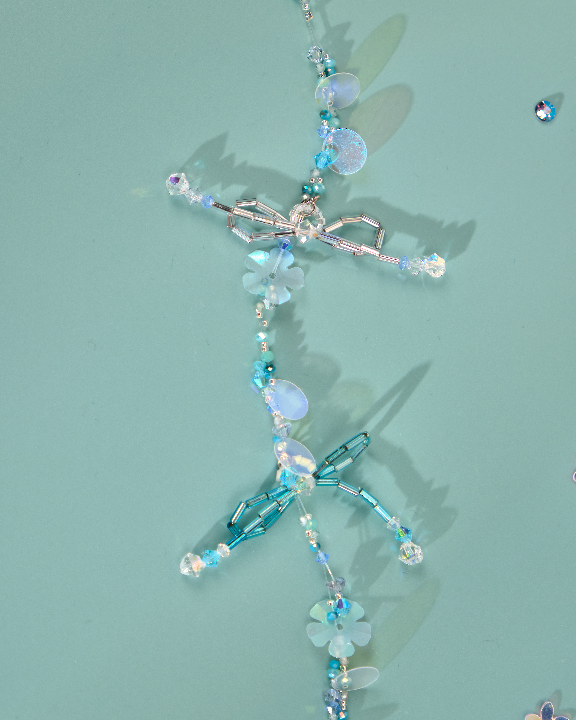 12183 小花一字夾配串珠吊飾