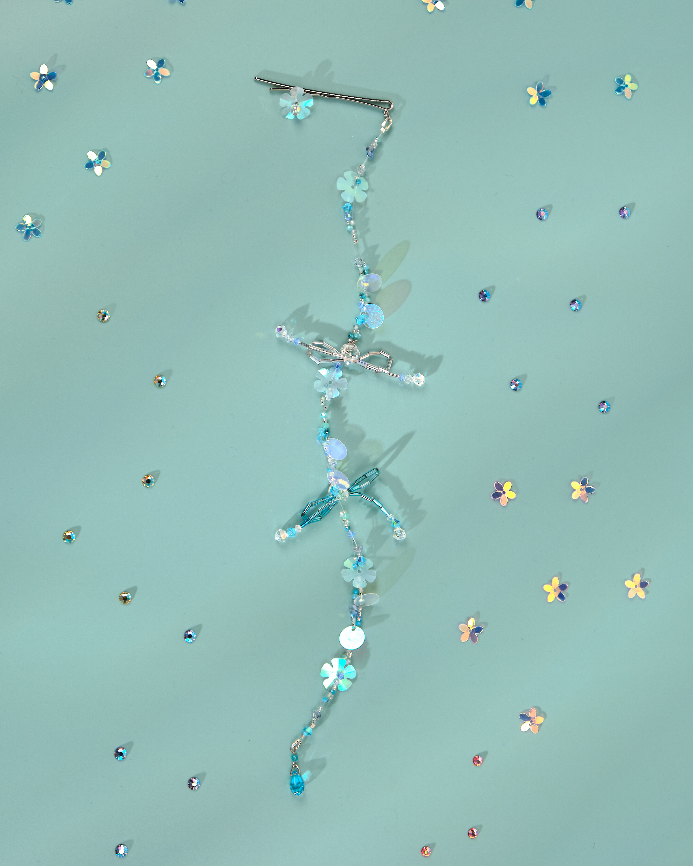 12183 小花一字夾配串珠吊飾