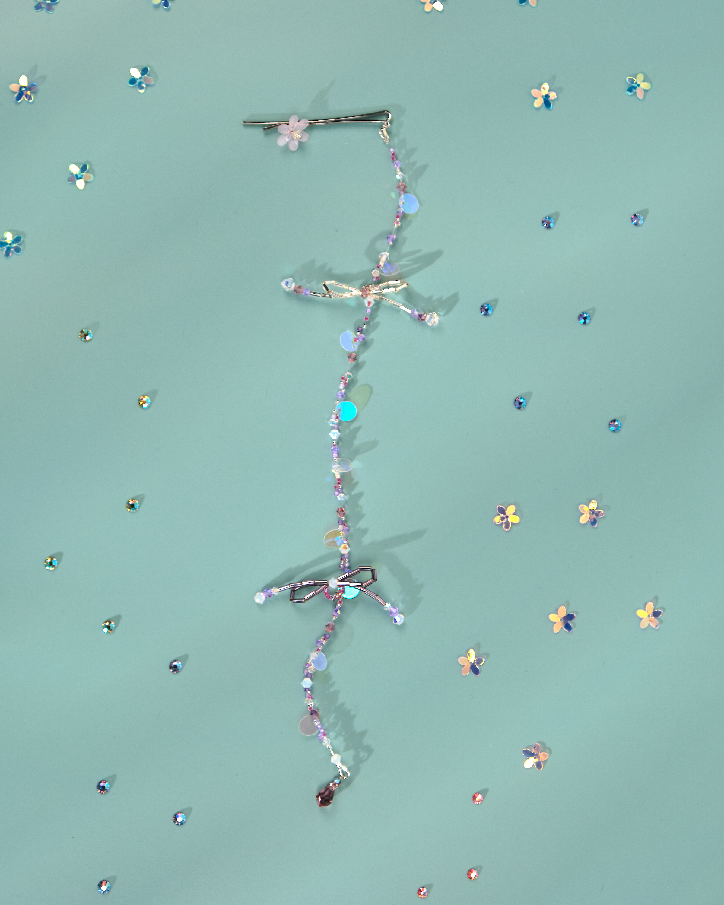 12182 小花一字夾配串珠吊飾