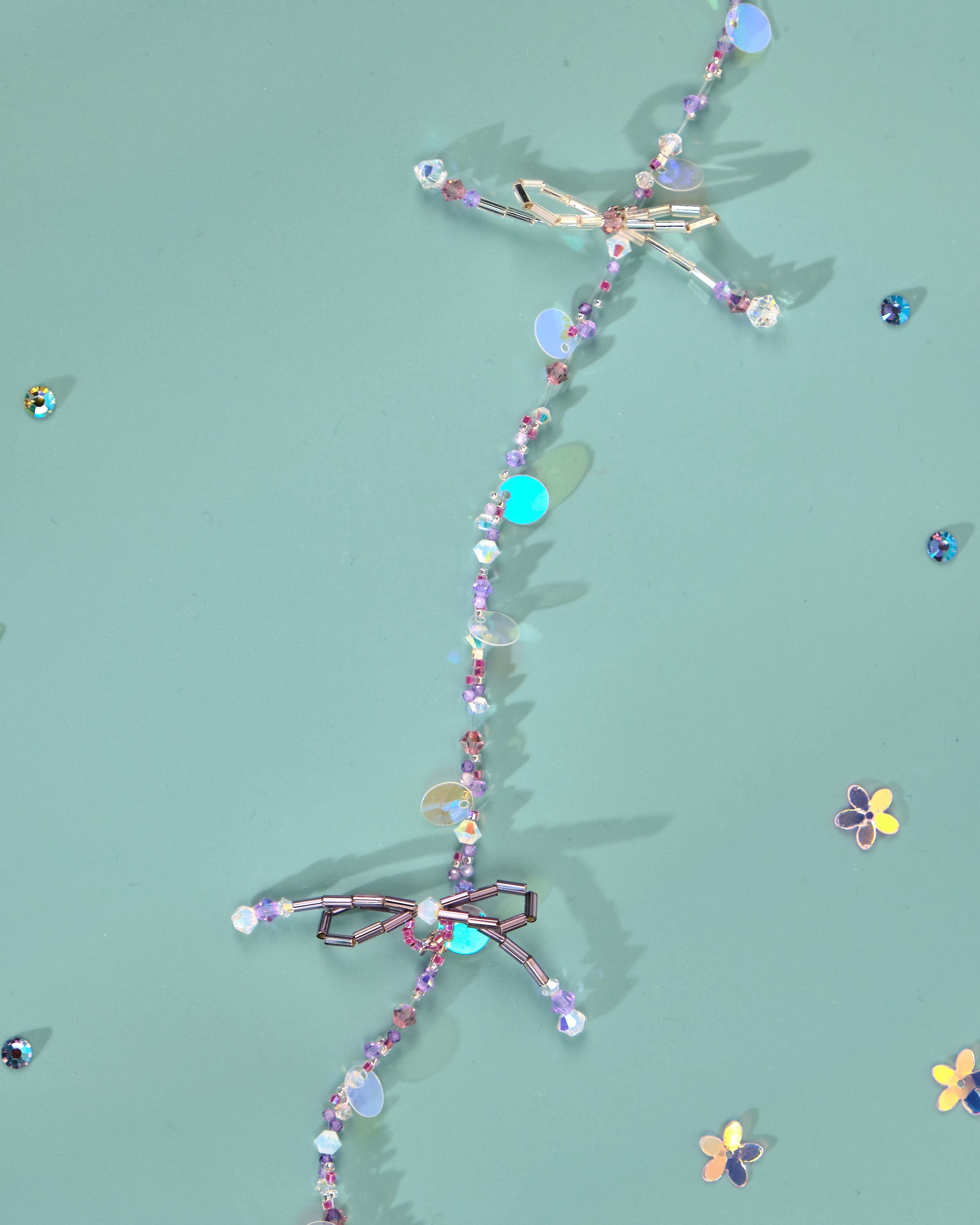 12182 小花一字夾配串珠吊飾