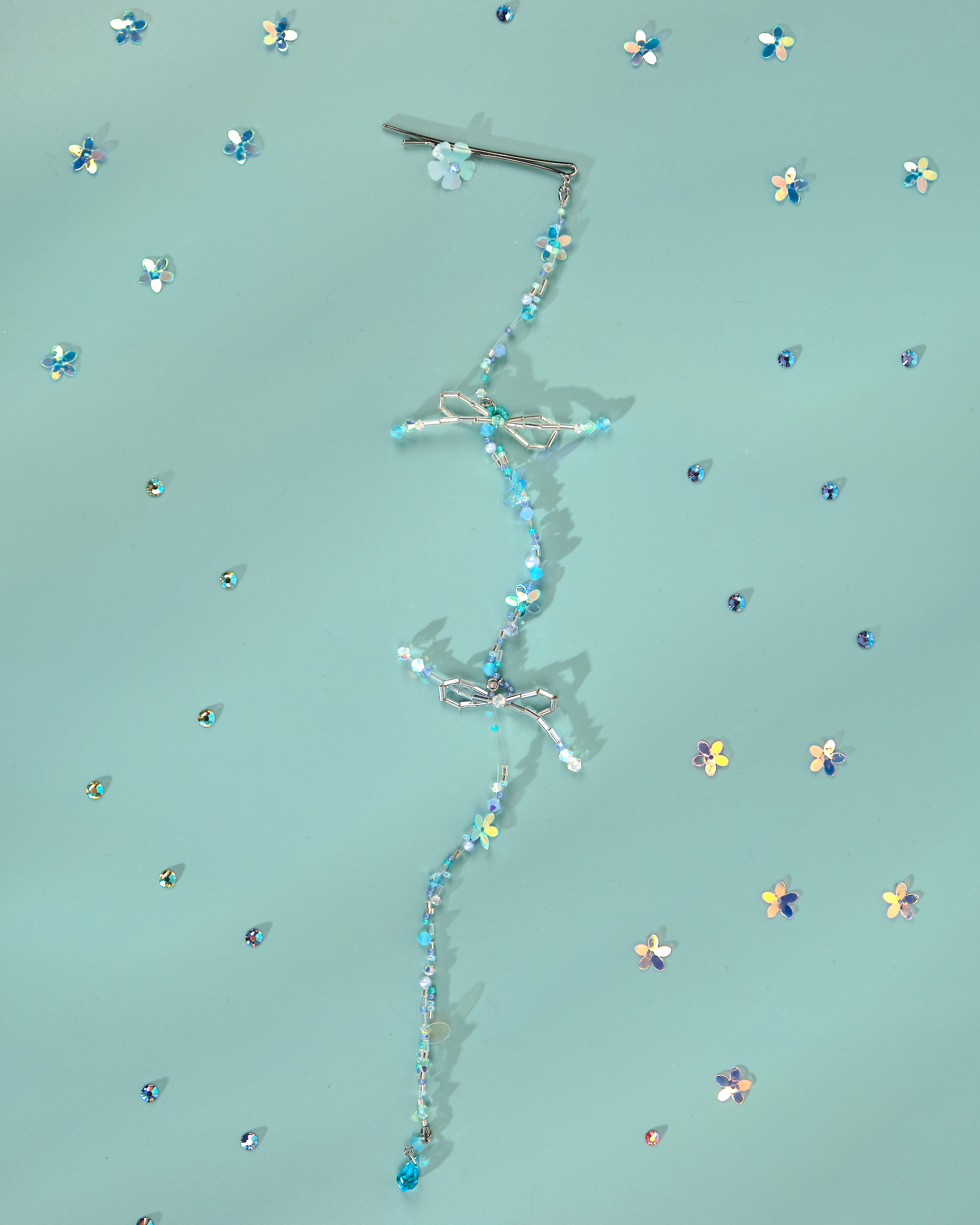 12181 小花一字夾配串珠吊飾