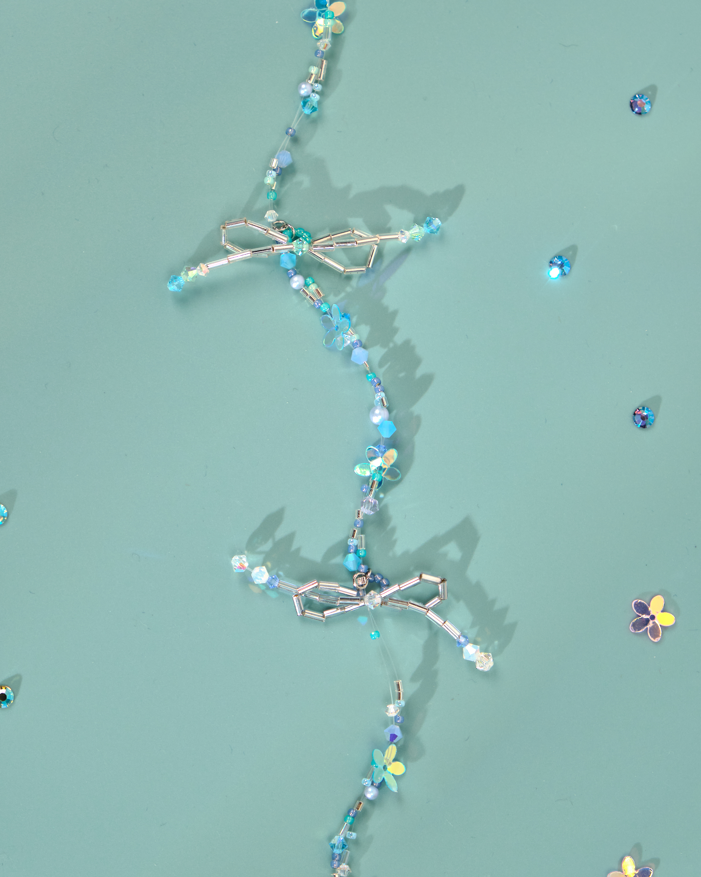 12181 小花一字夾配串珠吊飾