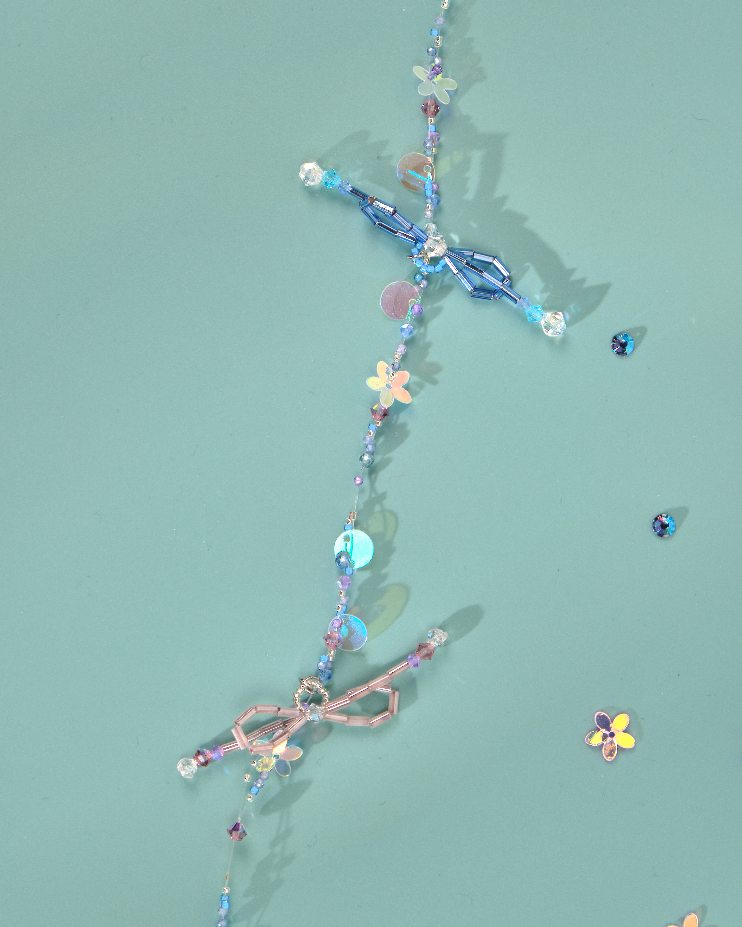 12180 小花一字夾配串珠吊飾