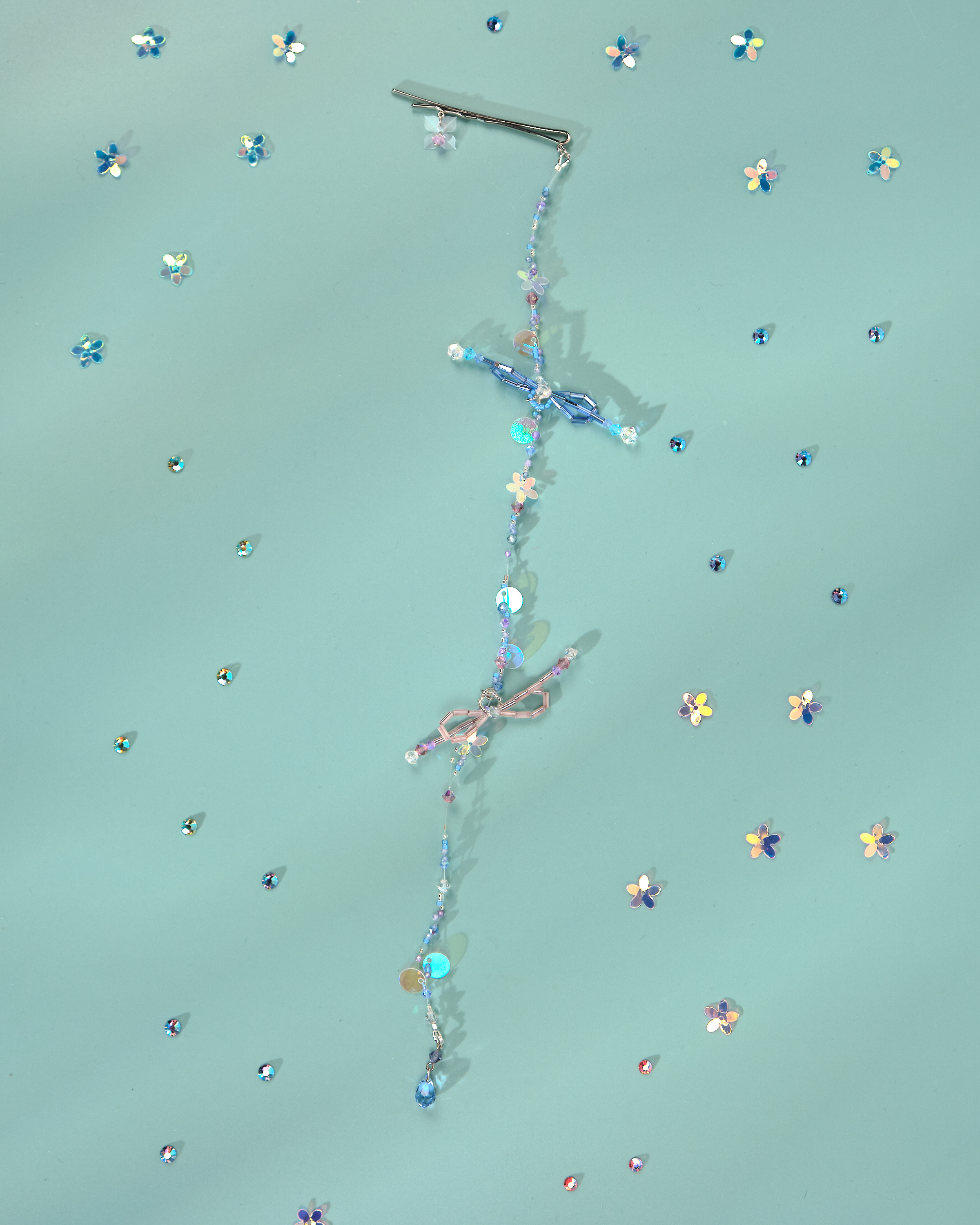 12180 小花一字夾配串珠吊飾