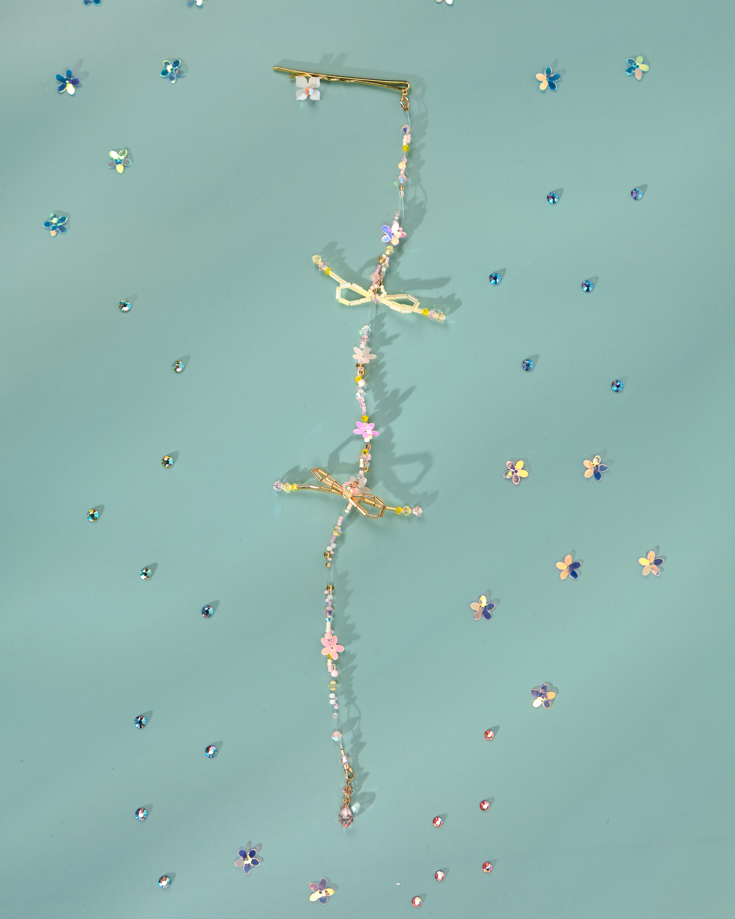 12179 Floral Barrette with Beaded Charm