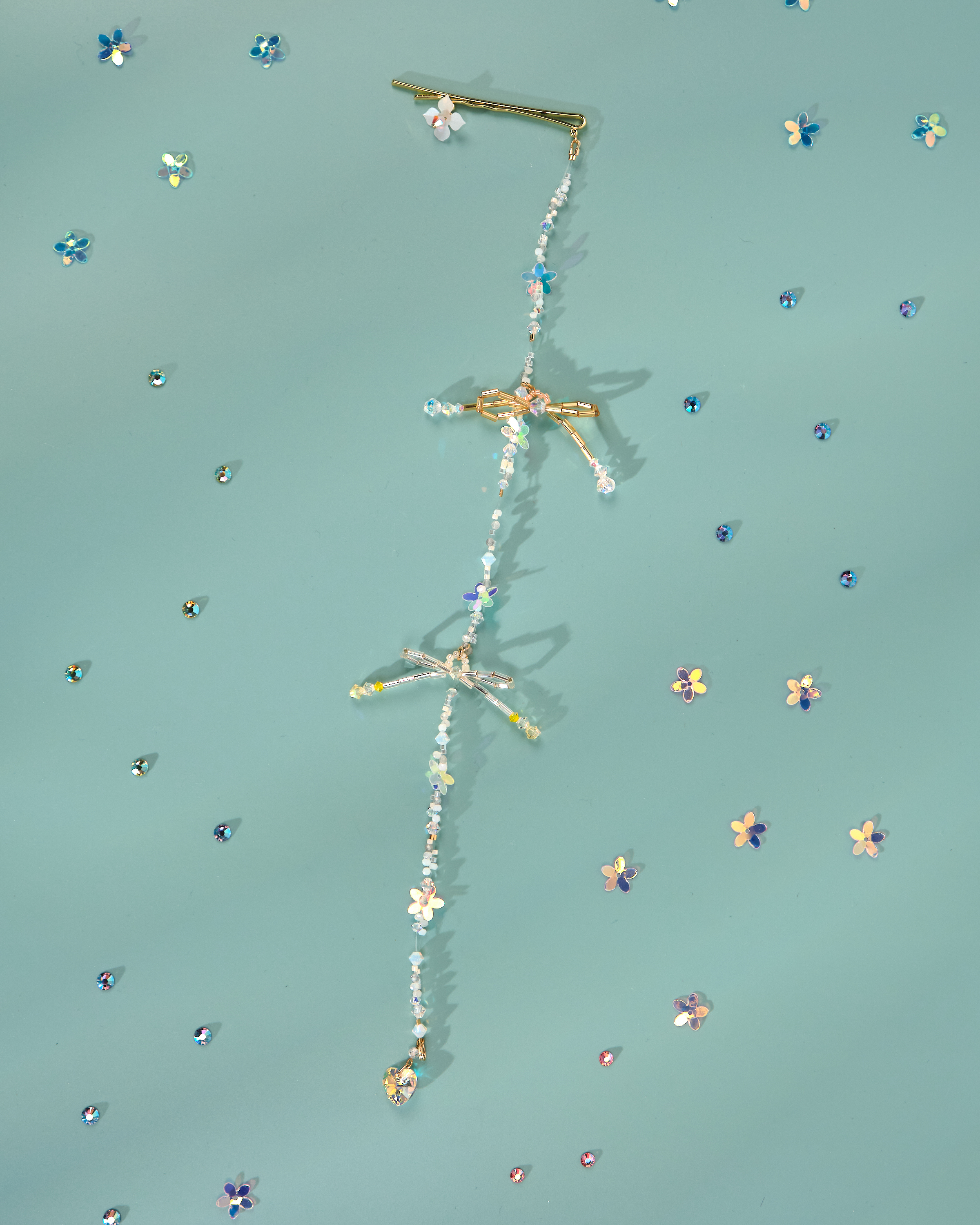 12178 小花一字夾配串珠吊飾