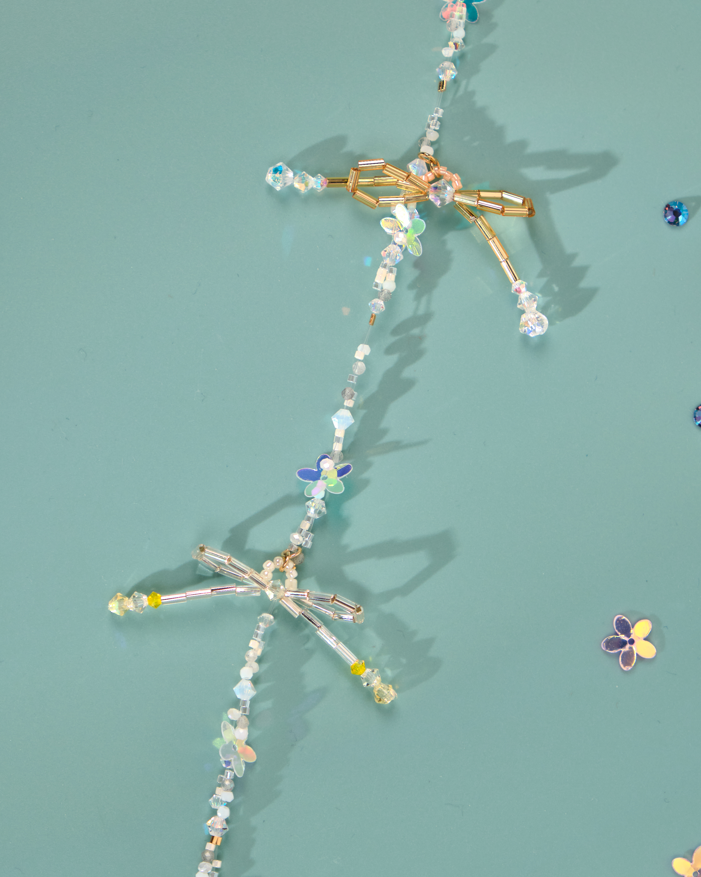 12178 小花一字夾配串珠吊飾