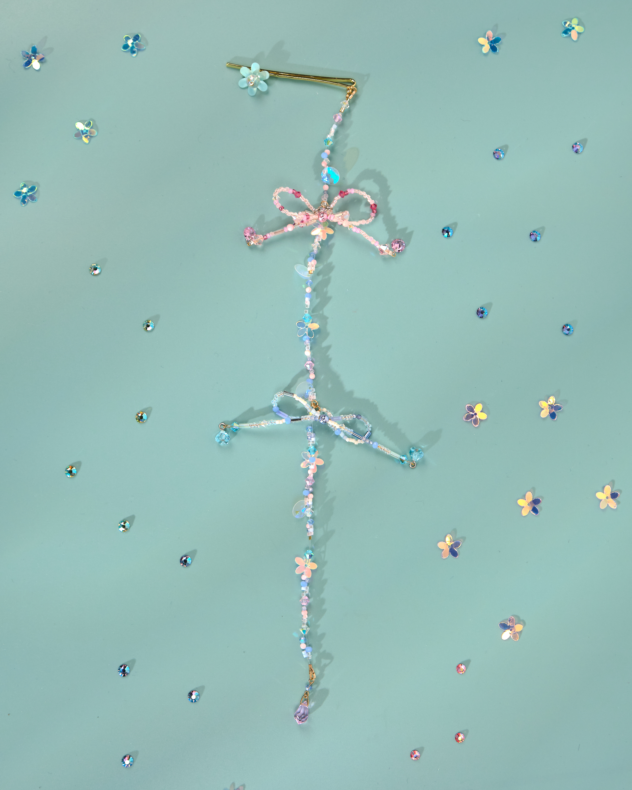 12177 Floral Barrette with Beaded Charm