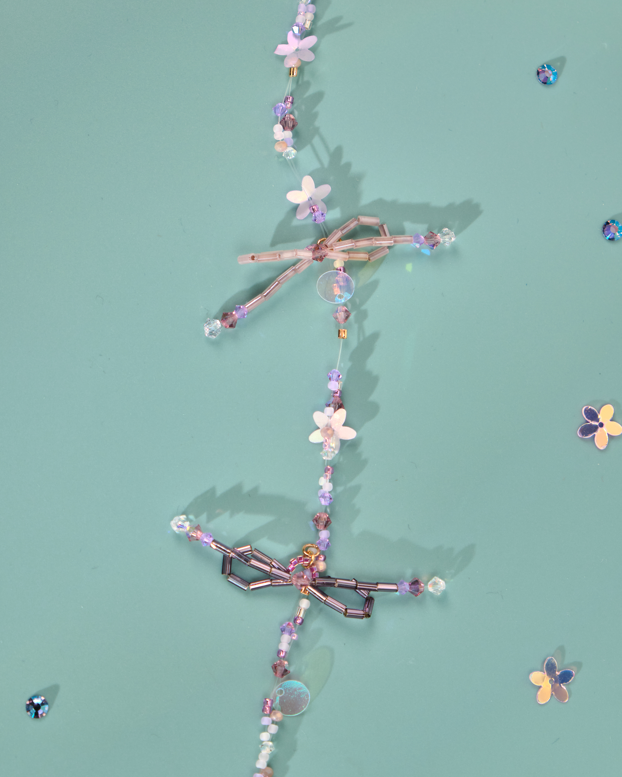 12176 小花一字夾配串珠吊飾