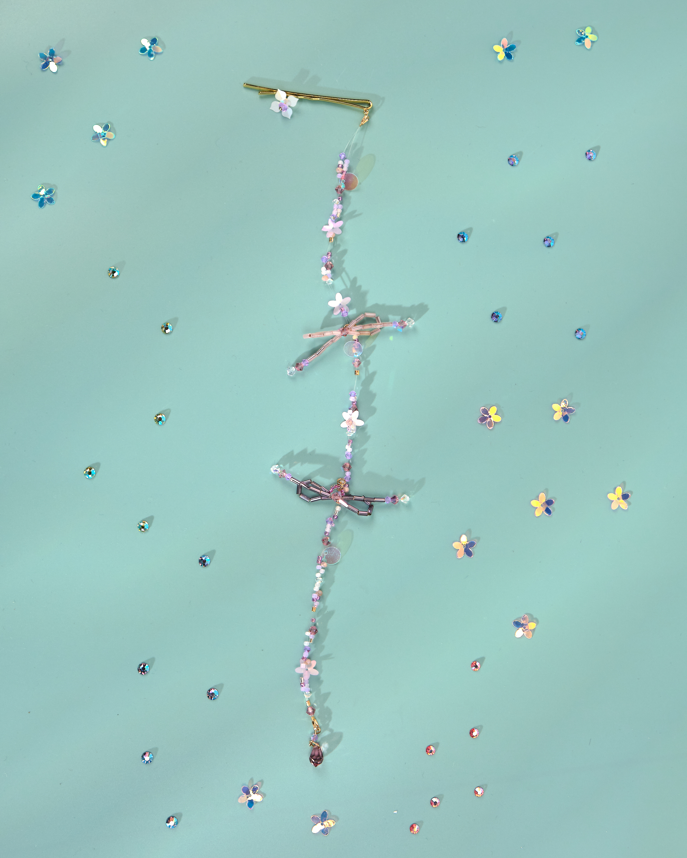 12176 小花一字夾配串珠吊飾