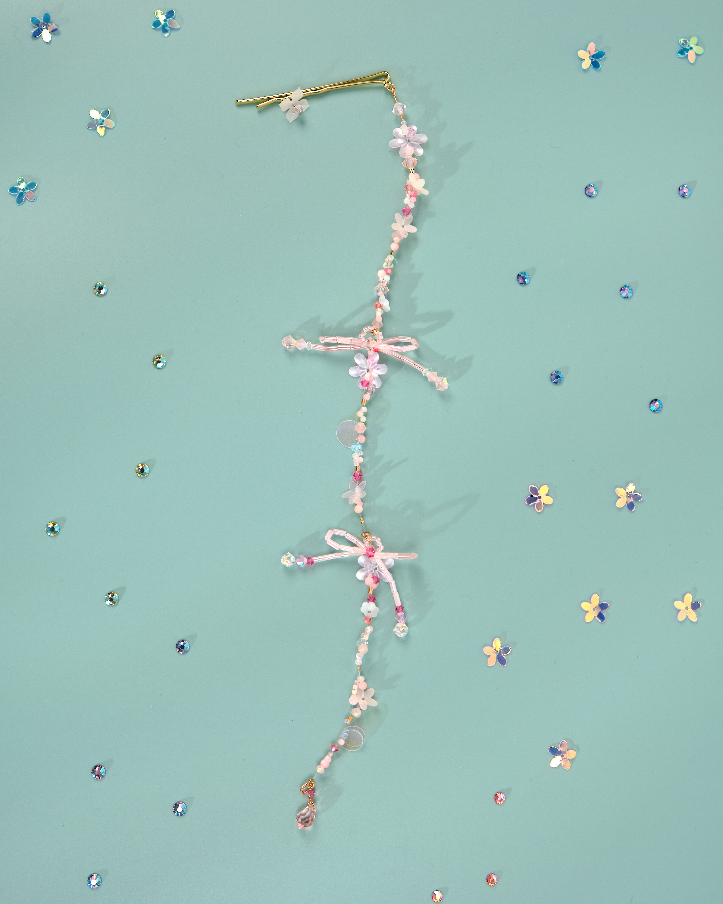 12175 Floral Barrette with Beaded Charm