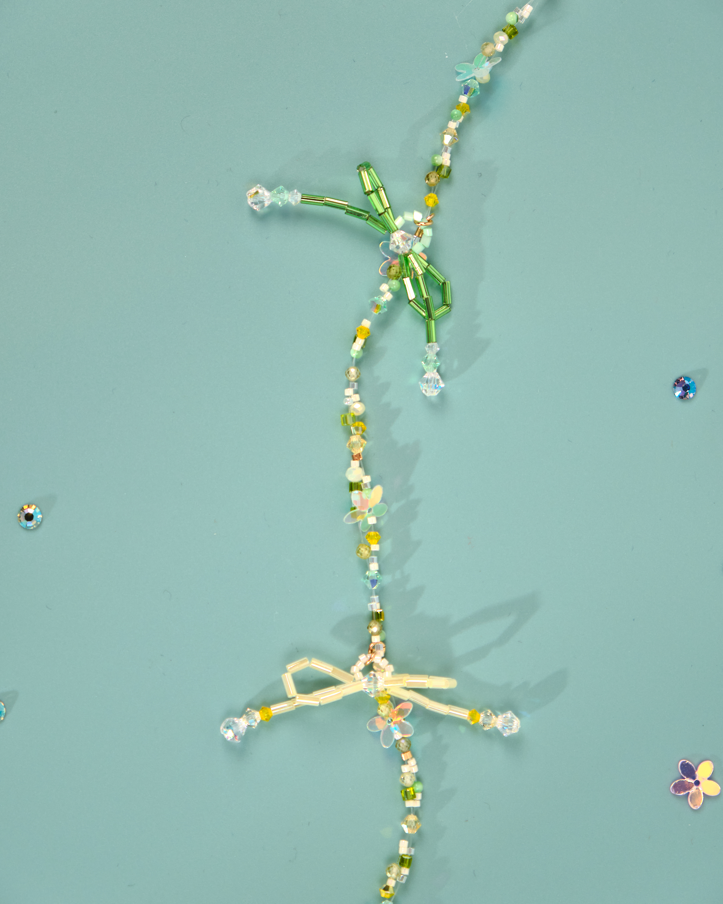 12174 小花一字夾配串珠吊飾