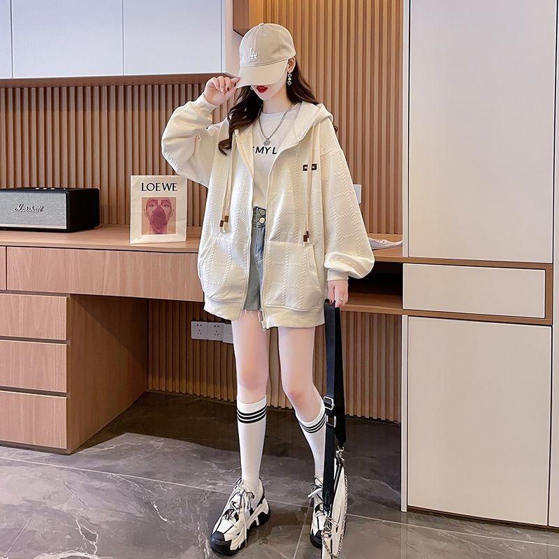 Slouchy Waffle Knit Lightweight Hooded Jacket