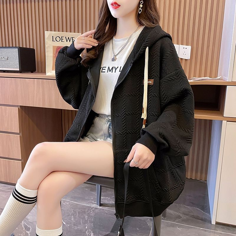 Slouchy Waffle Knit Lightweight Hooded Jacket